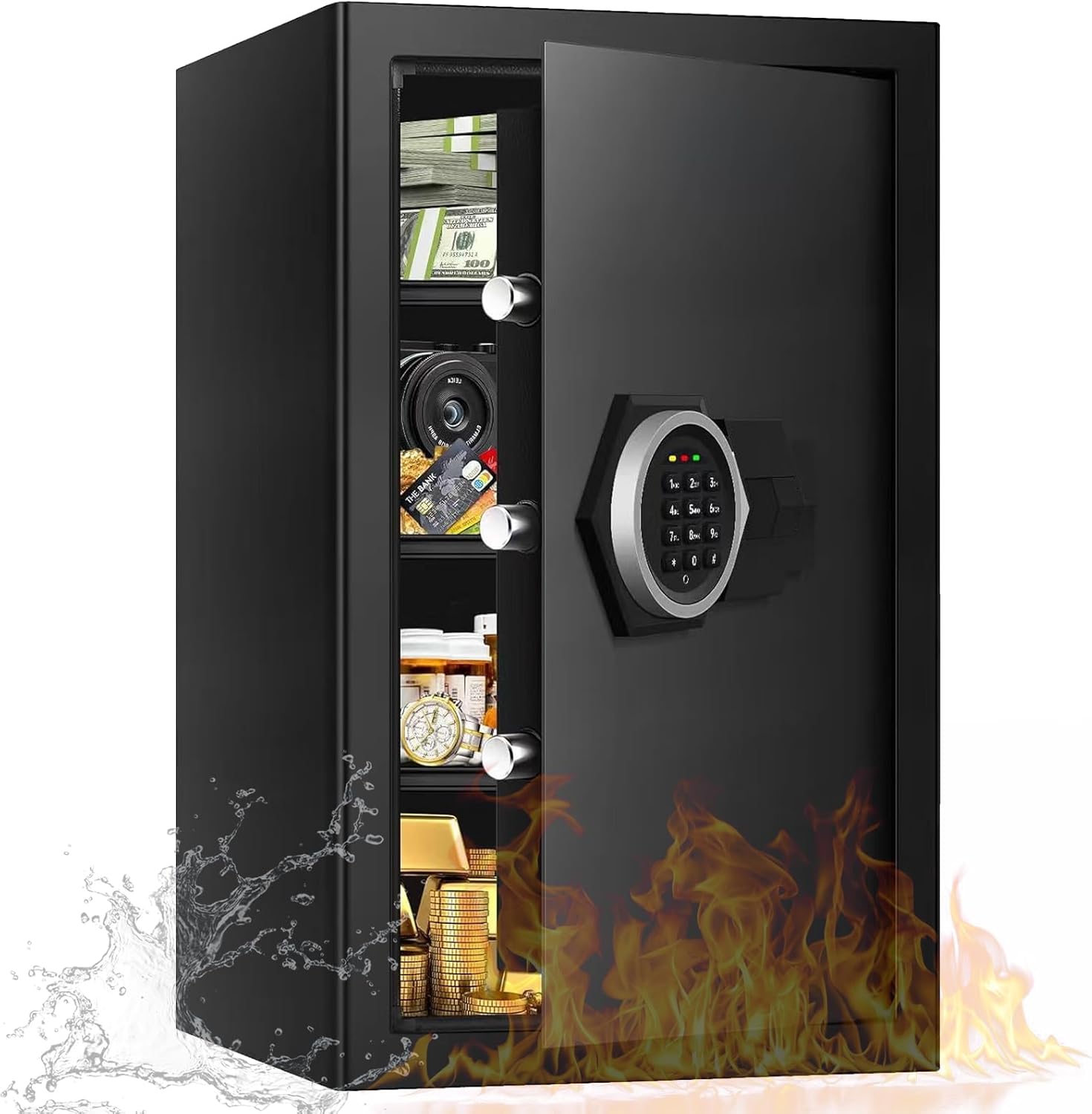 5.3 Cu ft Extra Large Home Safes Fireproof Waterproof, Anti-Theft Fire proof Safe for Home with Combination Lock, Spare Keys and 3 Removable Shelves, Document Safe Box for Money Medicine Valuables 5.3 Cubic Feet