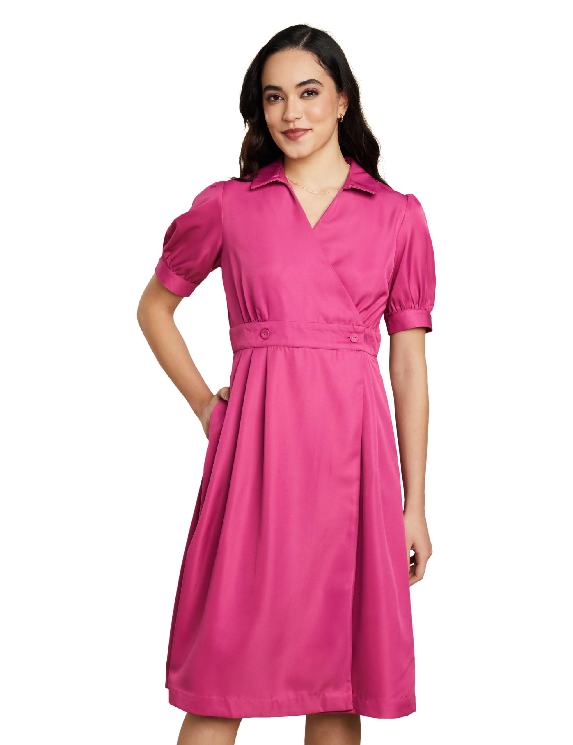 Symbol Premium Women's Fit & Flare Wrap Dress (Midi Length | Stylish | Desk-to-Dinner) (Available in Plus Sizes)