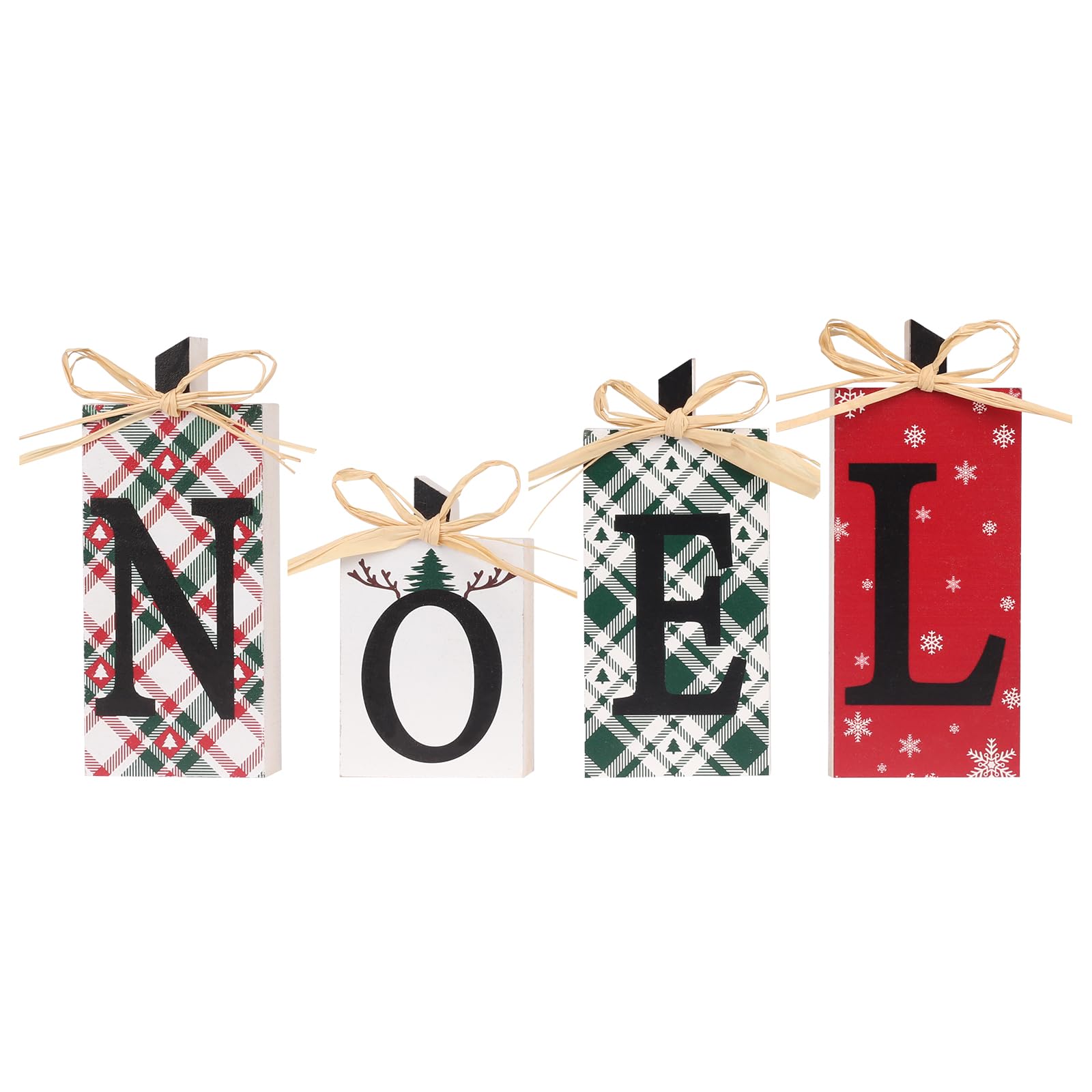 RoseCraft Christmas Decorations, 4PCS Rustic Wooden NOEL Sign Table Decorations, for Home Farmhouse Indoor Holiday Party Decor.