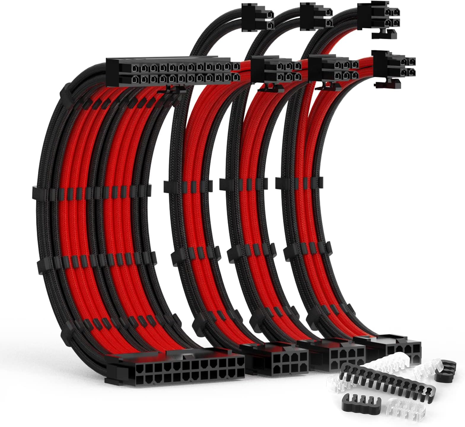 ABNO1 PSU Cable Extension Kit with Two Sets of Cable Combs 1x24Pin/1x8Pin(4+4) EPS/2x8Pin(6P+2P) PCI-E/ 30CM Length,PC Sleeved Cable for ATX Power Supply(Black/Red)