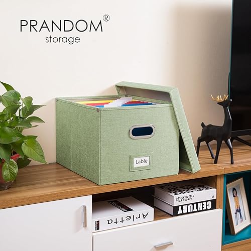 Vista 67 de PRANDOM Caja organizadora de archivos, juego de 4 carpetas plegables decorativas de lino para almacenamiento de archivos colgantes con tapas, Rosa