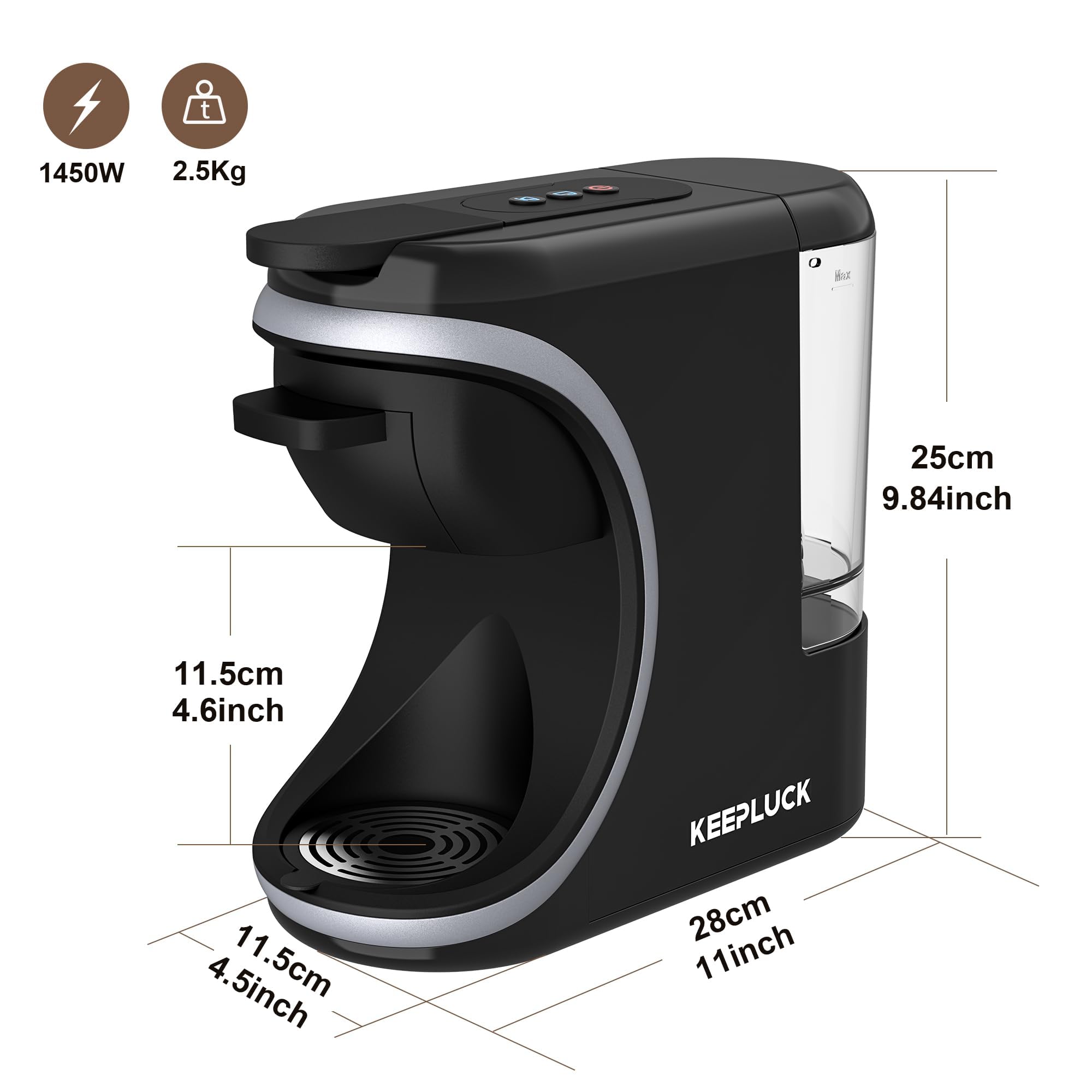 ST-551 3 en 1 Cafetera de cápsulas para Nespresso Original/Dolce Gusto/café molido, dos ajustes de agua, diseño compacto, depósito de agua extraíble de 600 ml (negro)
