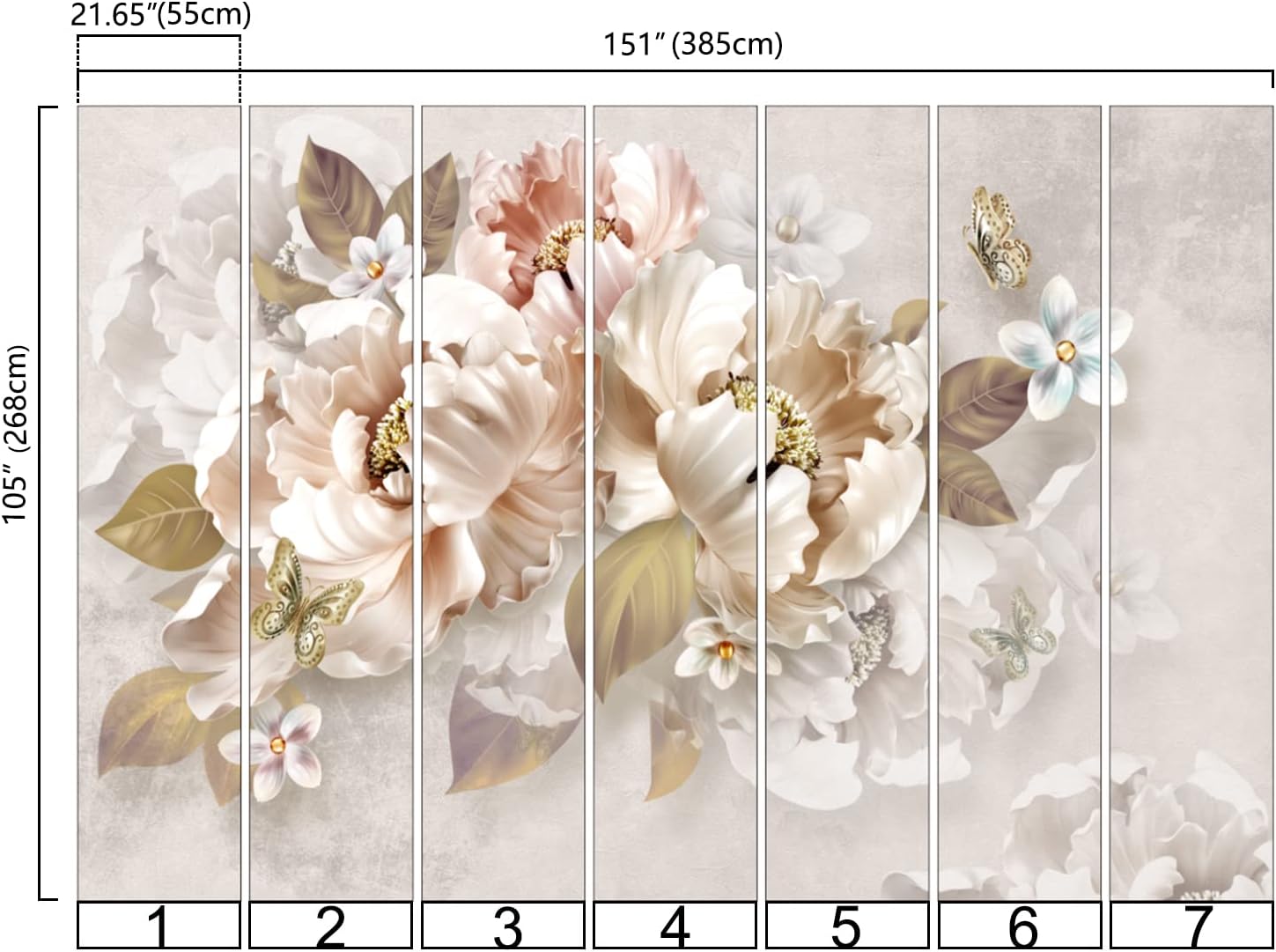 Bormia Floral Wallpaper 3D Peony Butterfly Wall Mural for Living Room Bedroom(Not Peel n' Stick)