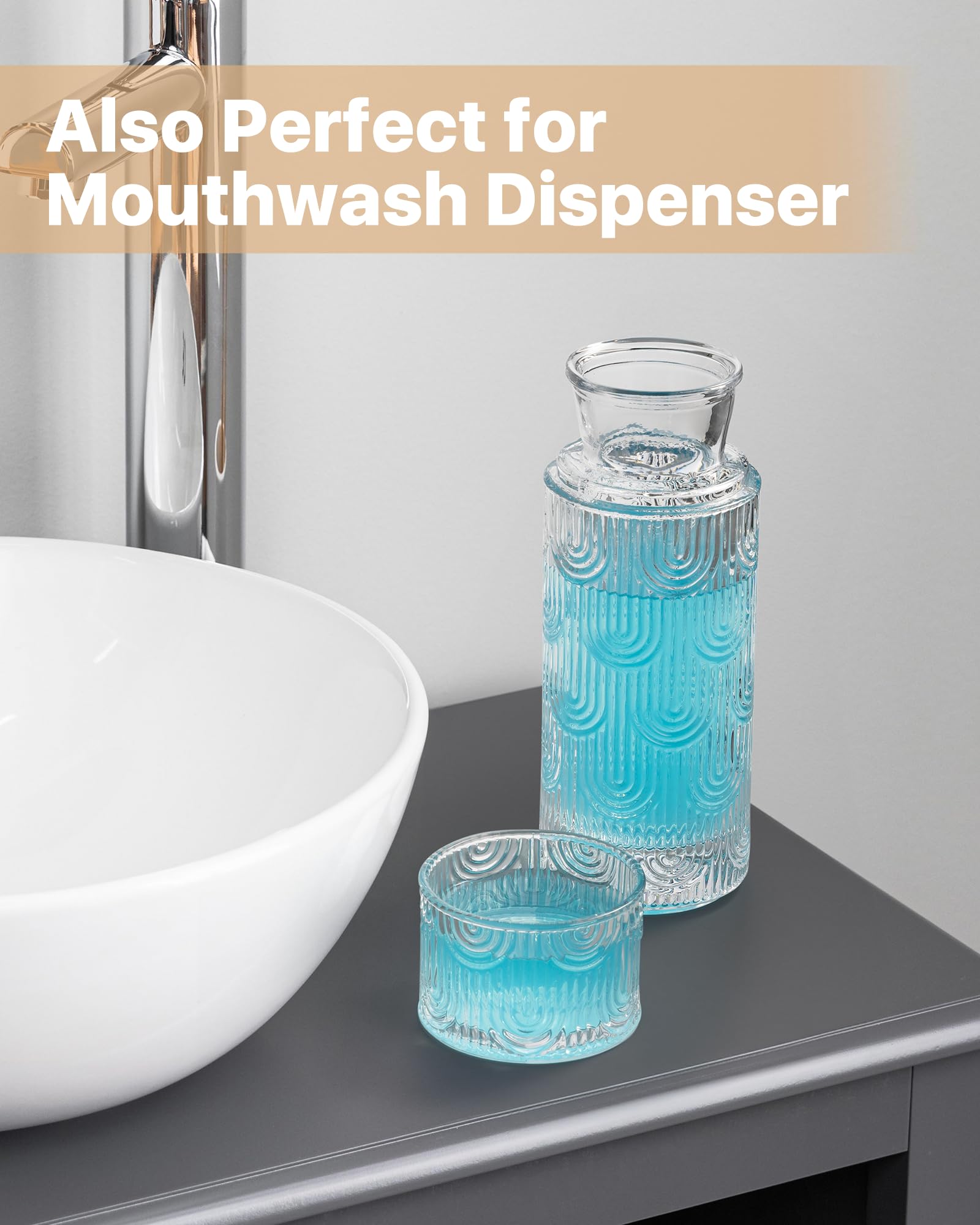 Juego de jarra de agua y vaso para mesita de noche, 612.3 g, transparente | Jarra de 21 onzas con taza de 6 onzas como tapa para agua, agua de limón, té helado, enjuague bucal de baño, servicio diario