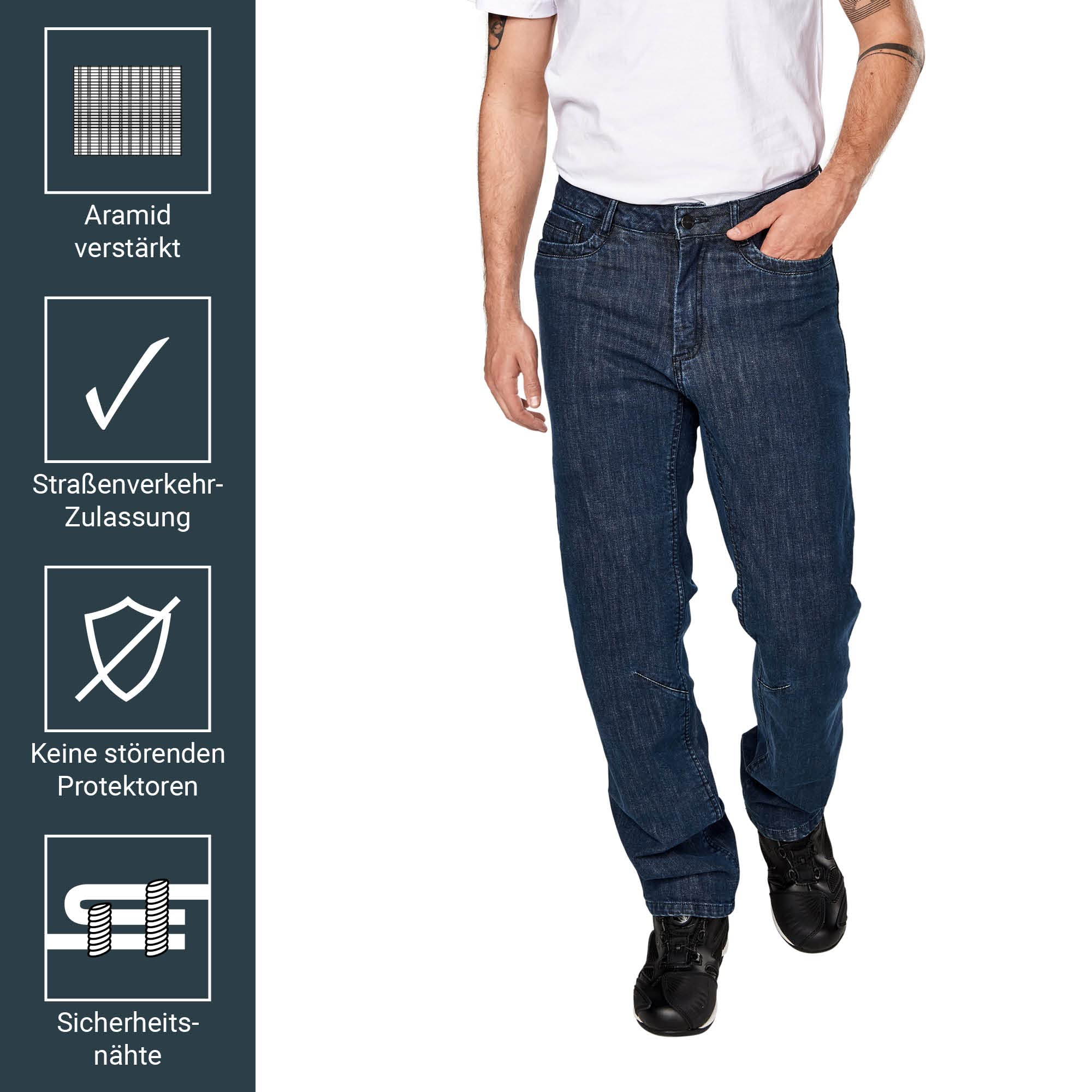FAST WAY Motorrad Jeans Herren, EN Geprüfte Motorradhose Herren Klasse A, Entnehmbare Knie Protektoren, Hüfte, Gesäß & Knie Verstärkt, Sicherheitsnähte an Sturzpositionen, Blue Jeans, L32