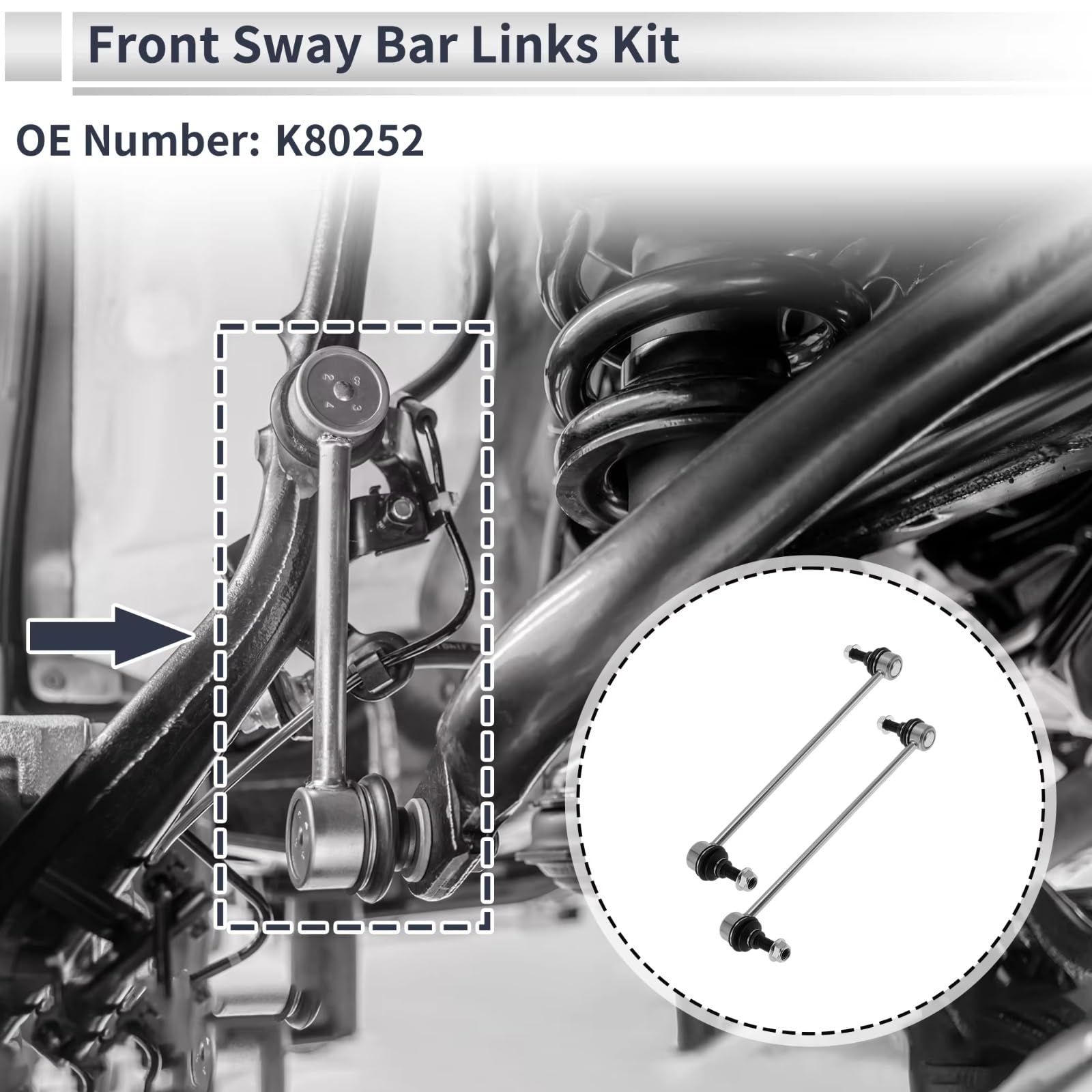 Kit de Barra estabilizadora (1 par) y Extremos de Barra de suspensión K80235 compatibles con Chevrolet Malibu 2004-2006 2007 2008 2009 2010 2011 2012