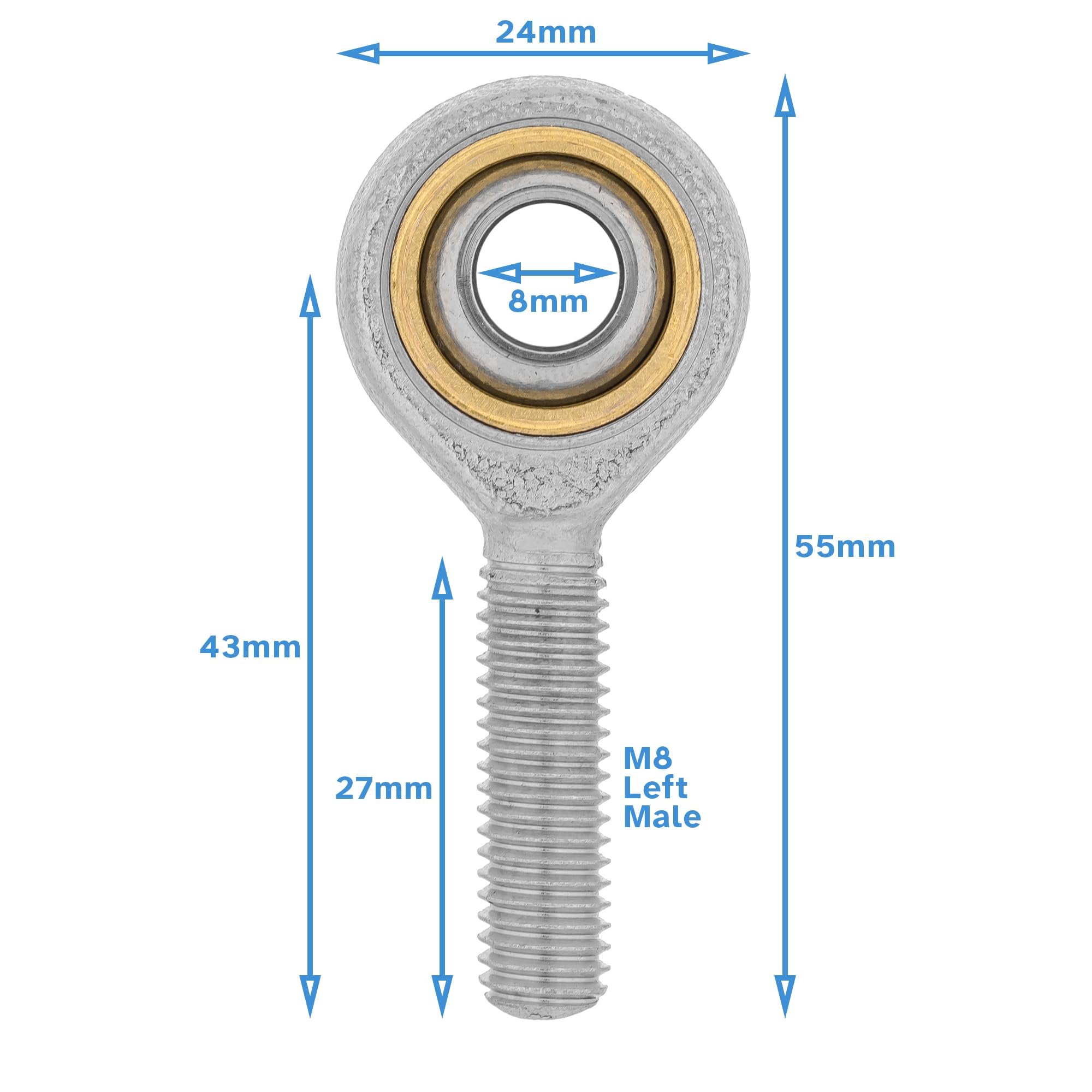 HALLMERS 8mm Bore M8 Male Left Hand Thread Rod End Bearing Metric Rose Joint - Heim Spherical Swivel Threaded Shaft Eye Hardware Steering Control Linkage