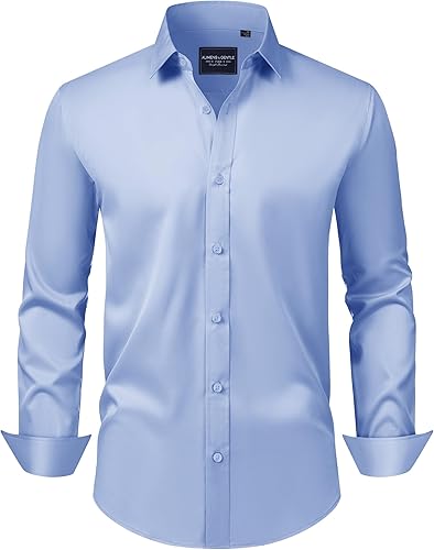 Alimens  Gentle Camisas de vestir para hombre de manga larga elásticas sin arrugas lisas formales informales con botones