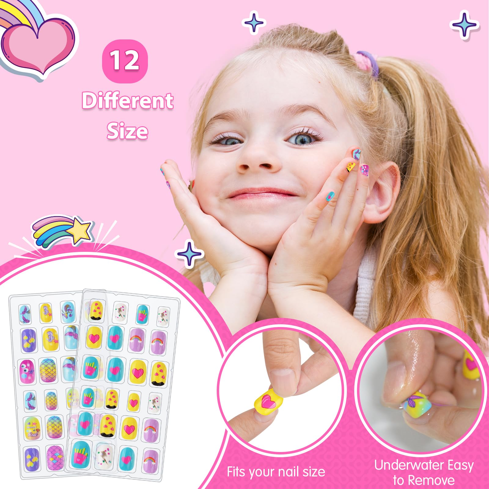 Juego de esmaltes de uñas para niñas, kit de arte de uñas para niños de 7 a 12 años, salón de uñas todo en uno con secador de uñas y uñas postizas a presión, decoración de bricolaje, esmalte 3