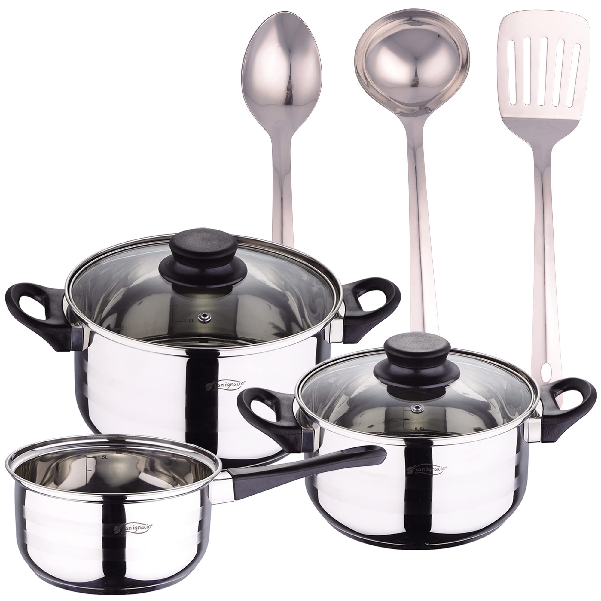 5 pièces Cuisine Batterie + 3PC Set Ustensiles de cuisine en acier inoxydable