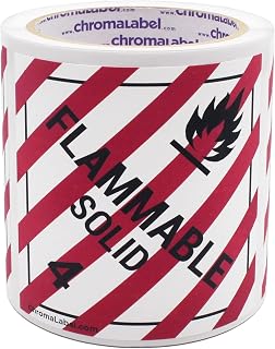 ChromaLabel 4 by 4 Permanent Durable Square D.O.T. Hazard Labels, Hazard Class 4 Flammable Solid Label, 100/Roll