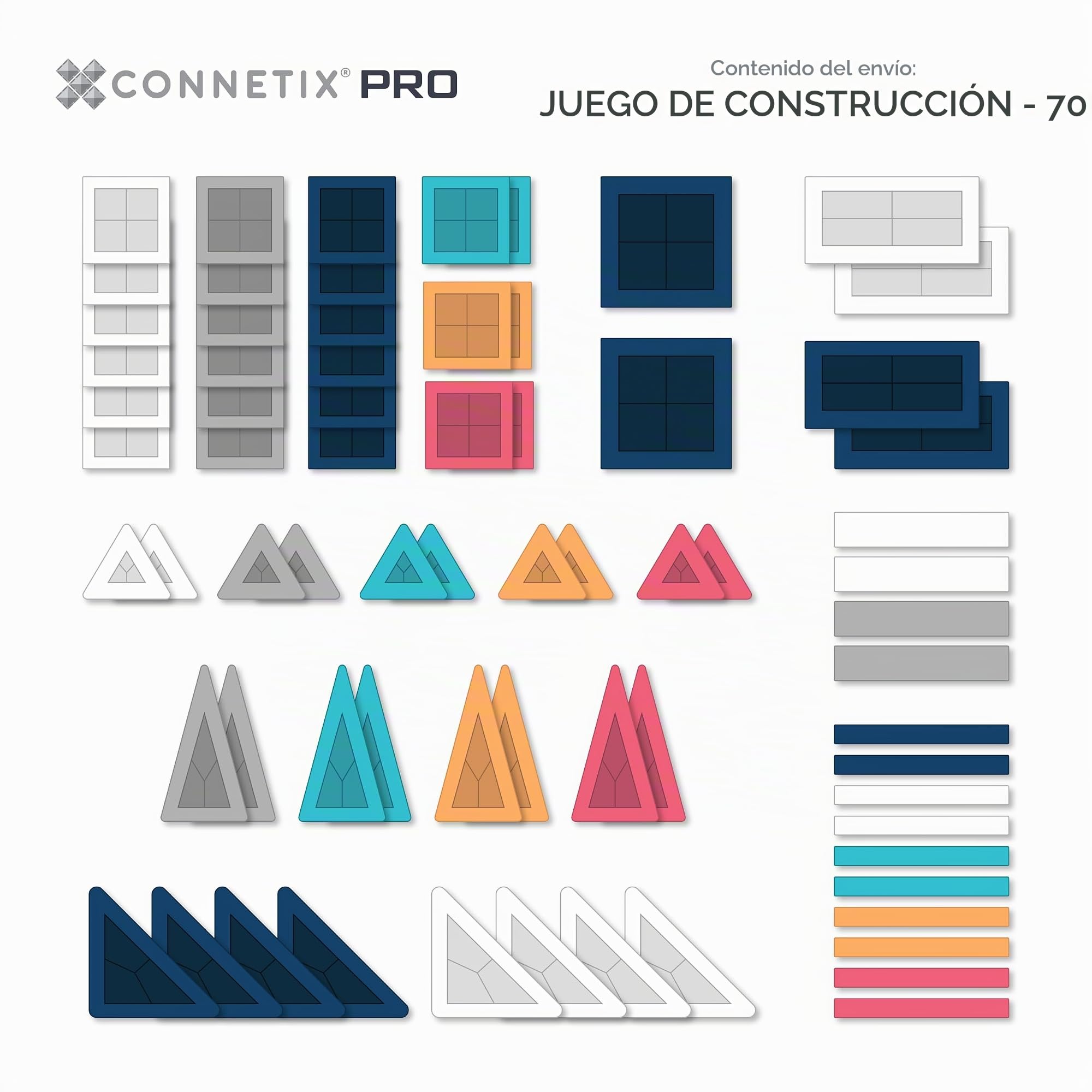 CONNETIX Pro Azulejos Magnéticos Paquete Constructor, 70 Piezas