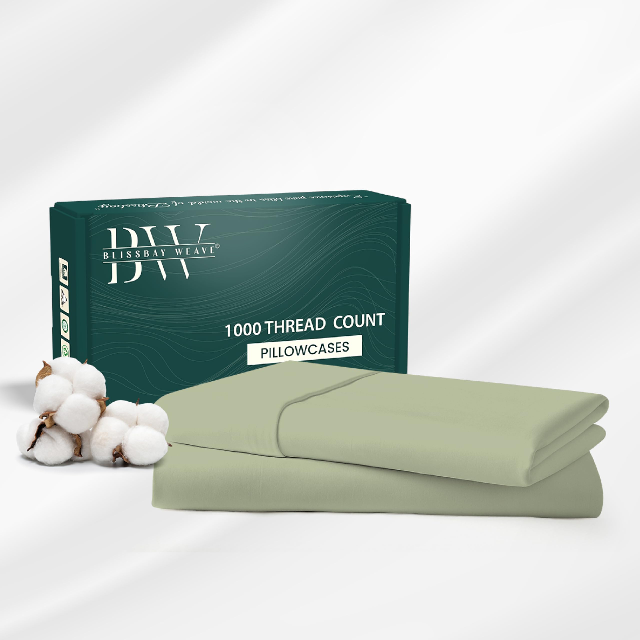 - 100% Egyptian Cotton Pillow Cases Standard/Queen Size Set of 2, 1000 Thread Count Pillow Covers Sateen Weave Soft Luxury Wrinkle Resistant Envelope Closure | 30" L x 20" W | Sage