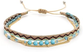 Boho Stretch Bracelets for Women - 2 Color Options with Japanese Miyuki beads & 18K Gold Plated Chains | Stackable Bohemian Jewelry, Natural Stone Accents Fashion Accessories