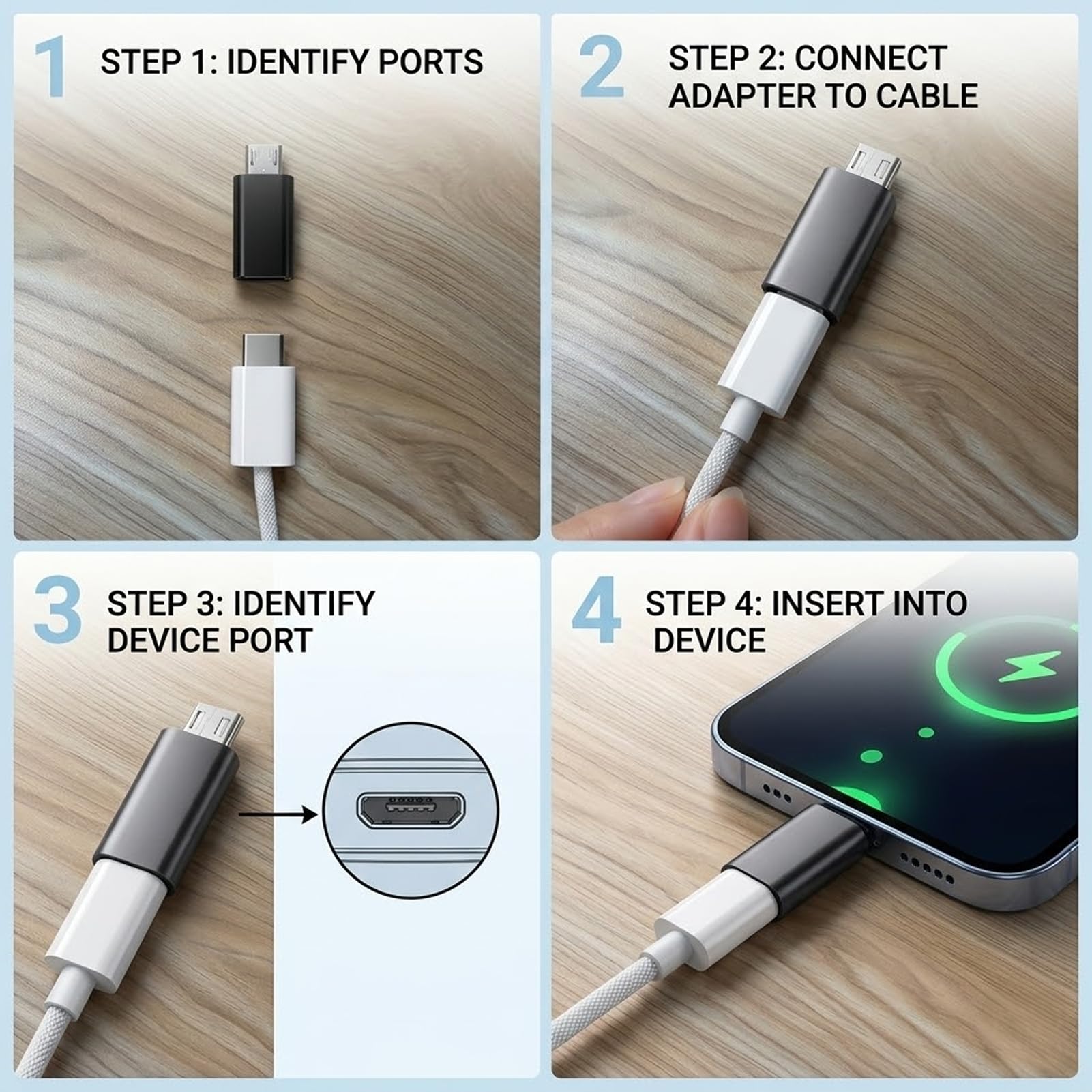 4 pezzi adattatore USB-C a Micro USB, convertitore compatto presa USB-C a spina Micro-USB per trasferimento dati e ricarica, plug-and-play, nero