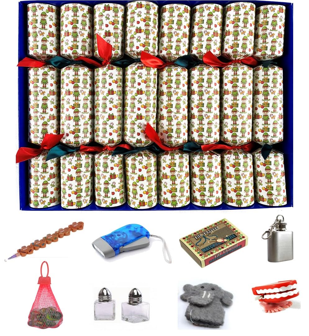 Crackers Ltd Green Box Of 8 Cheeky Elf Design Family Christmas Crackers