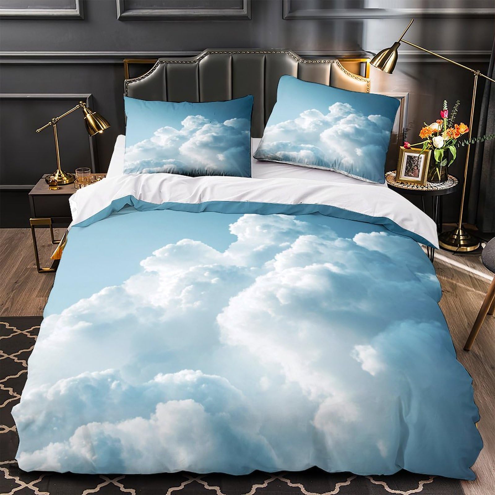 Housse de couette 3D paysage nuageux parure de lit microfibre hypoallergique 140x200 cm fille