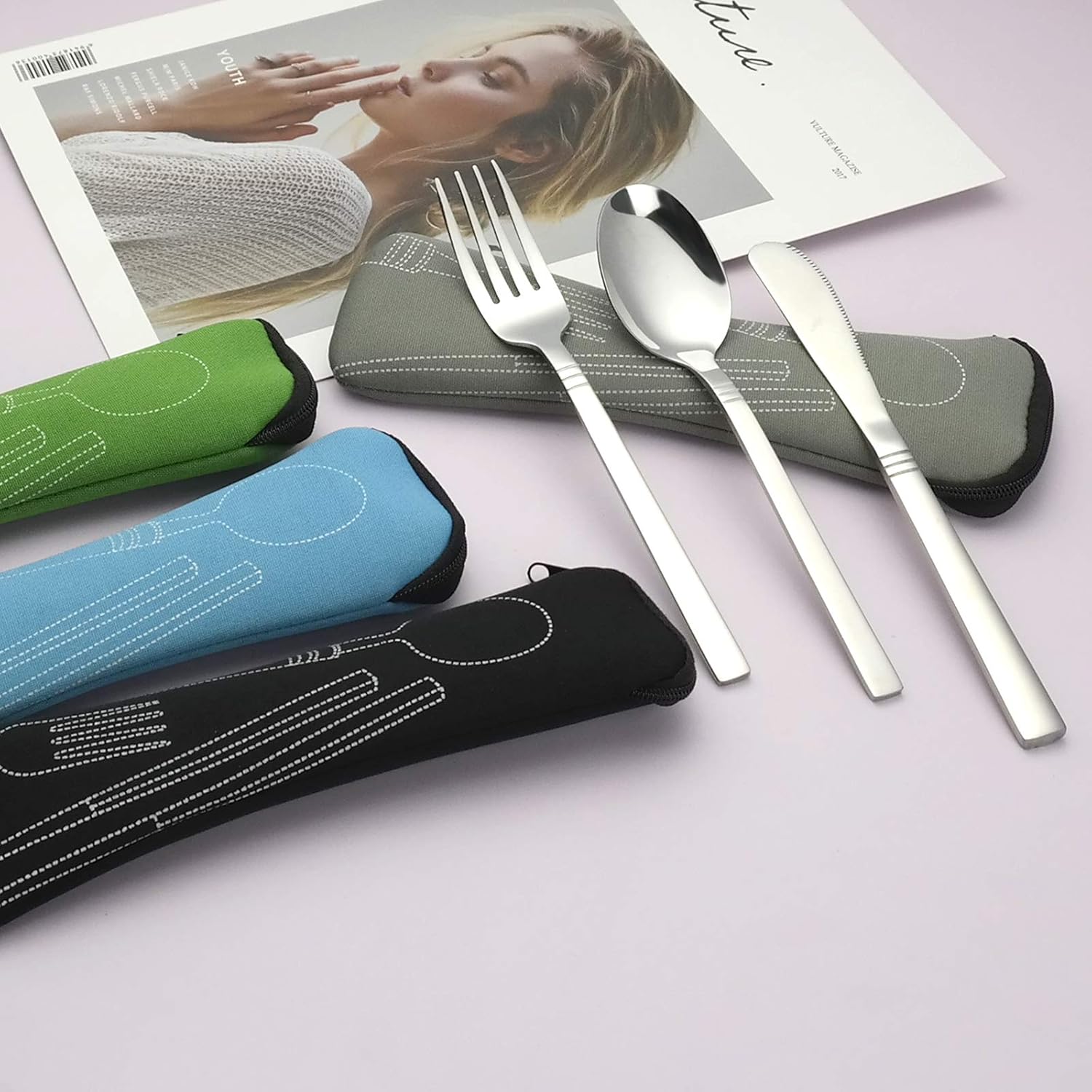 Morcte 12-Piece Stainless Steel Travel Camping Cutlery Set, Flatware Silverware Set Including Knife Fork Spoon, Service for 4: Kitchen & Dining