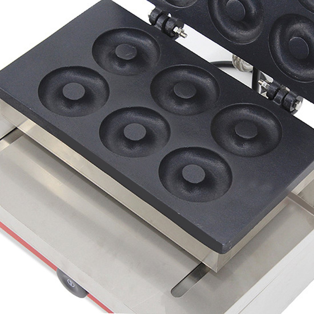 Pevor Donut Maker Donut machine Waffle Maker Home and Commercial Automatic Electric 6 PCS Stainless Steel Hot 1500W (Silver & Red)