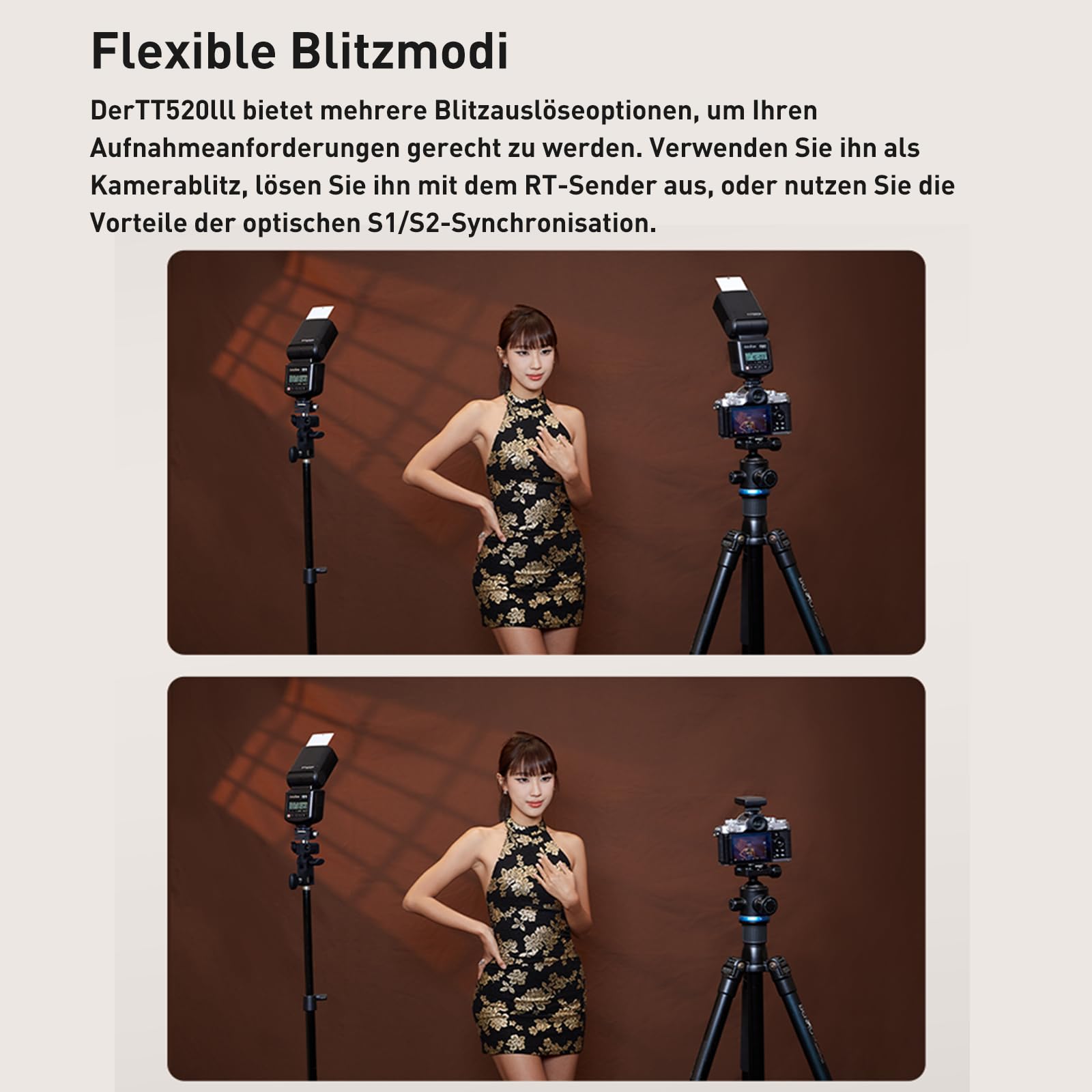 GODOX TT520III Kamerablitz Speedlite mit RT-16 Werfer, 433MHz Wireless Flash GN33 S1/S2 Optische Steuerung, Single Contact Hot Shoe Design, Batteriebetrieb, Kompatibel für Kameras