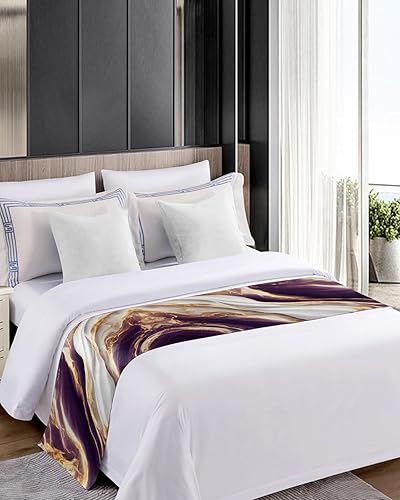 Miniatura 4 de Caminos de cama con textura de mármol blanco y dorado morado para dormitorio, hotel, bufandas decorativas, grietas naturales, piedra de granito,