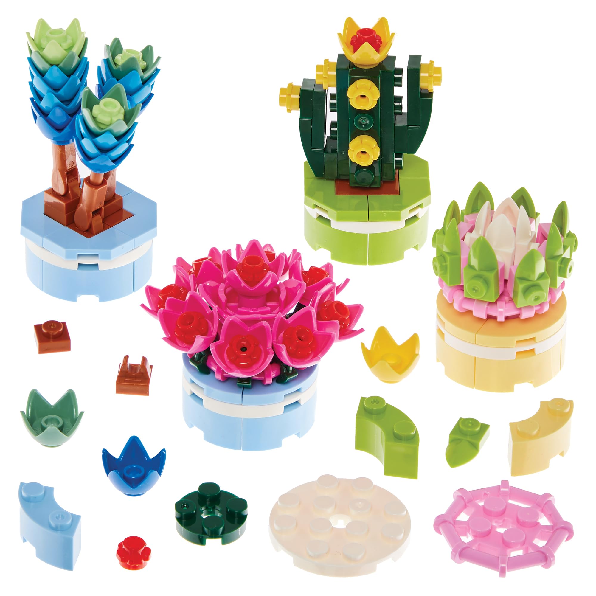 Baker Ross FN411 Potted Plants Building Bricks - Pack of 4, Party Bag Fillers for Kids, Building Kits for Kids