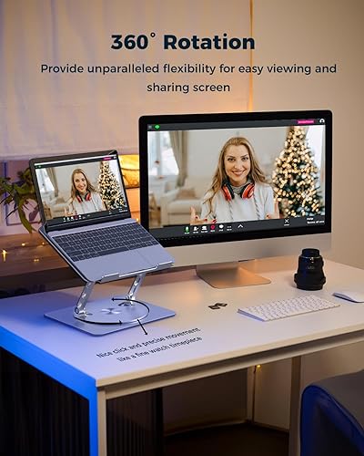 Miniatura 3 de Soporte ajustable para computadora de escritorio Elevador portátil para laptop con base giratoria, soporte plegable de aluminio para computadora