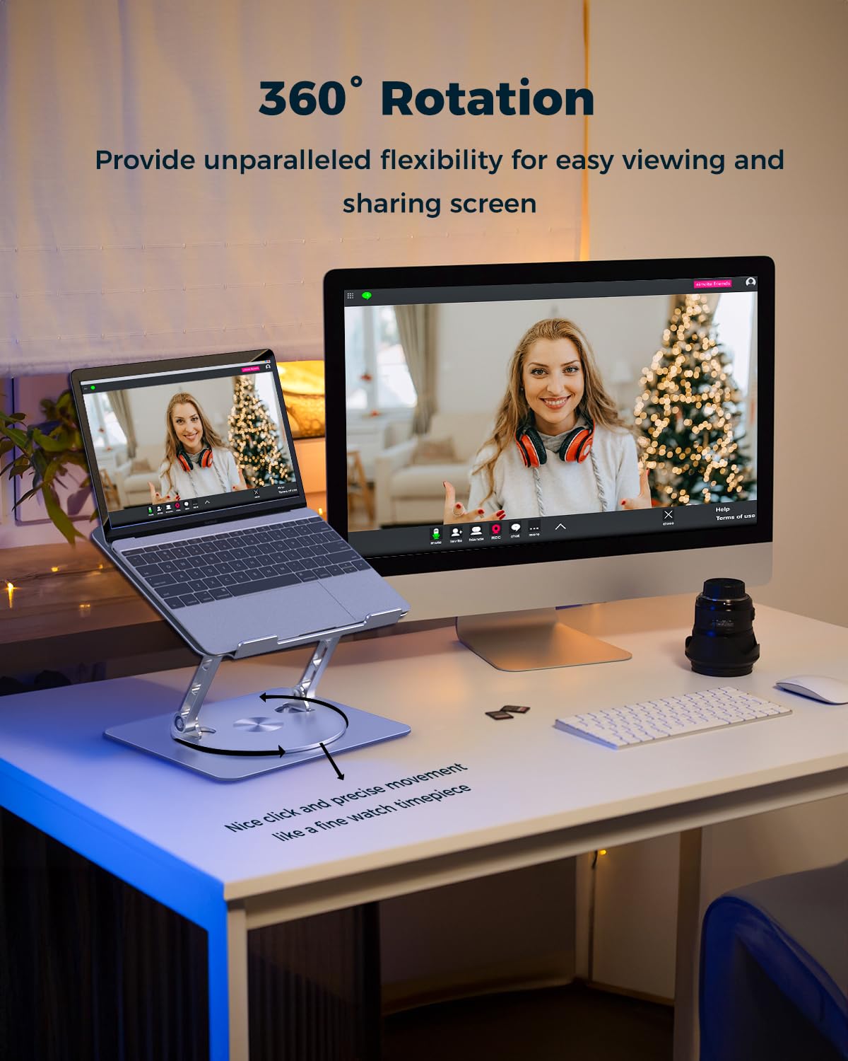 Aoviho Soporte Ajustable para computadora portátil con Base giratoria de 360°, Soporte Elevador ergonómico de Aluminio para Laptop, Soporte portátil para MacBook Pro/Air, DELL, HP, Lenovo de hasta