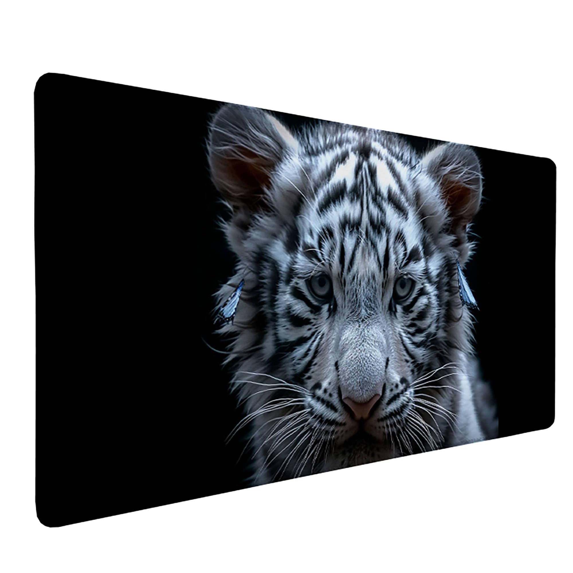 Biała podkładka pod mysz XXL, podkładka na biurko, 1200 x 600 cm, szyte krawędzie, gumowa podstawa, biała, tygrys, podkładka pod mysz, stabilna przyczepność na gładkich powierzchniach, poprawia