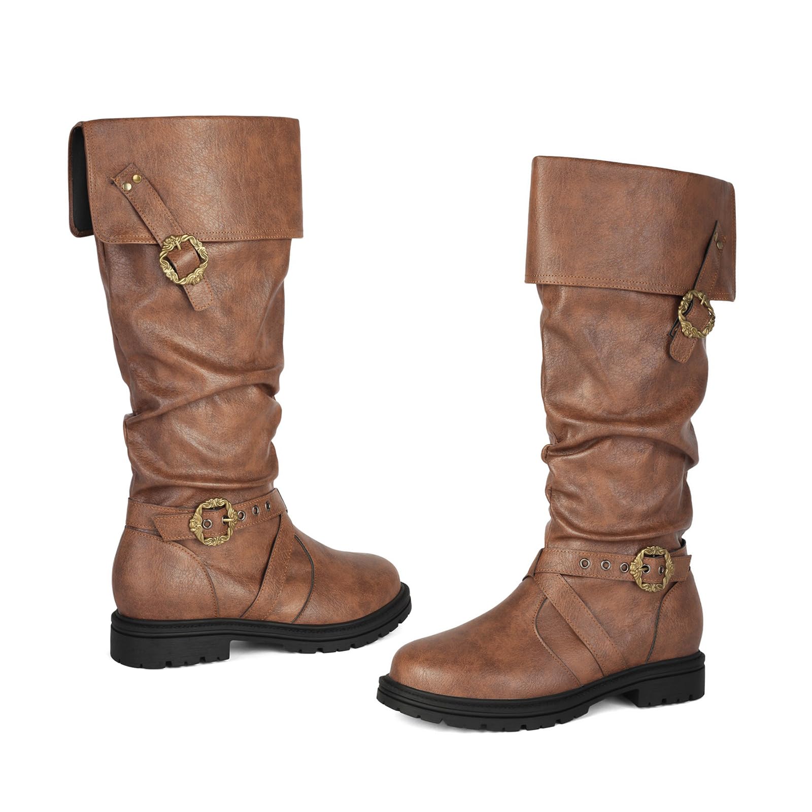 Stivali Alti Donna Stivali Equitazione da Infilare Fibbia Scarpe Autunno