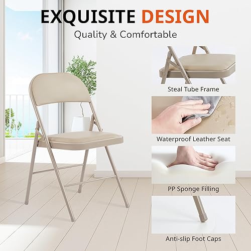 Miniatura 4 de Alpen Paquete de 2 sillas plegables acolchadas de cuero, marco de acero, portátil, apilable, comercial, cómodas para el hogar, oficina, fiesta,