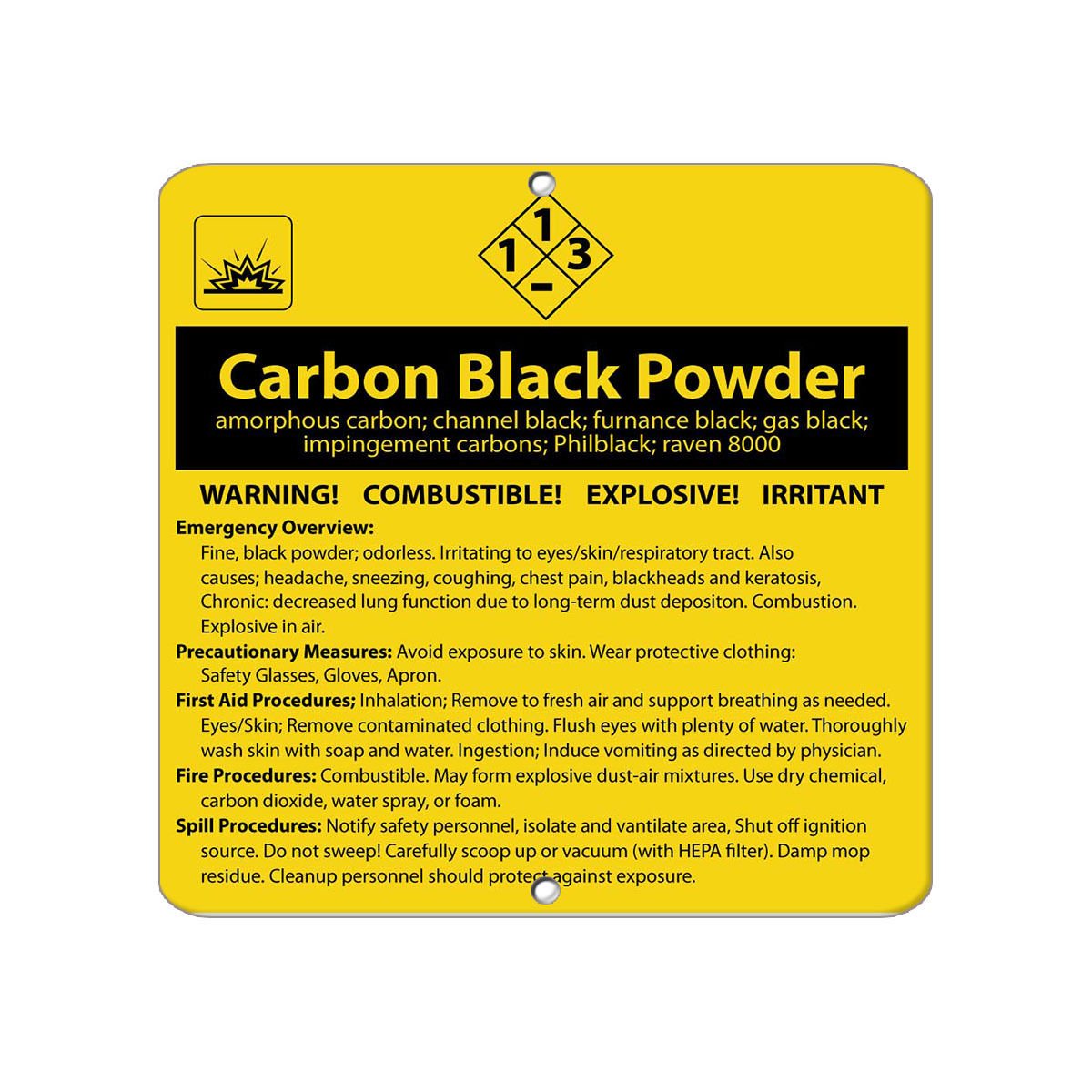 Carbon Black Powder Amorphous Carbon; Channel Black Label Vinyl Decal Sticker Kit OSHA Safety Label Compliance Signs 8"
