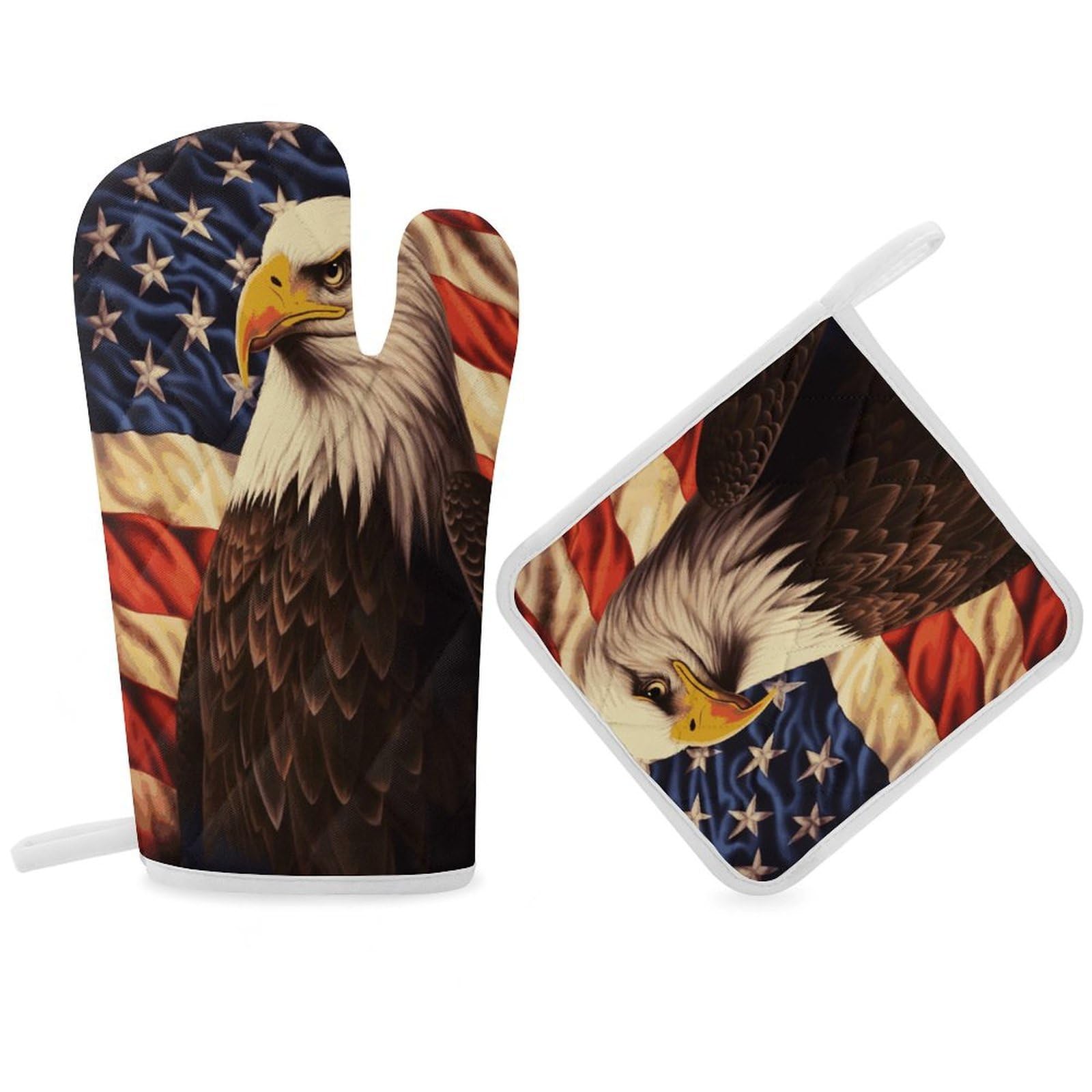 Fodpand Women's Style Flag And Eagle Oven Mitts And Pot Holders Sets,Oven Gloves For Kitchen Oven Mitts And Potholders For Baking Cooking Grilling Apartment Essentials