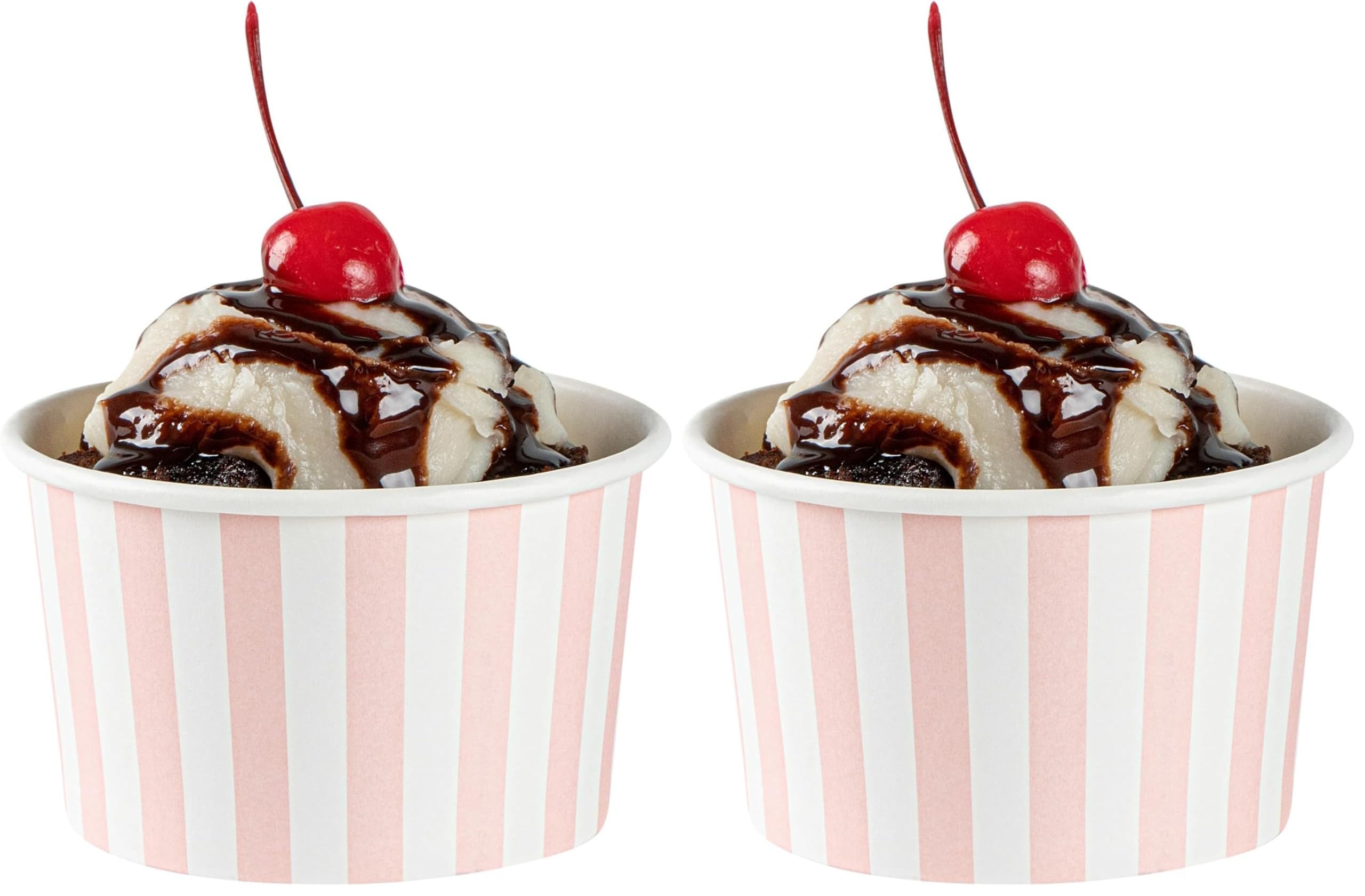 Restaurantware Coppetta 5-Ounce Dessert Cups, 50 Disposable Ice Cream Cups - Lids Sold Separately, Striped, Pink And White Paper FroYo Bowls, For Hot And Cold Foods, Perfect For Gelato Or Mousse