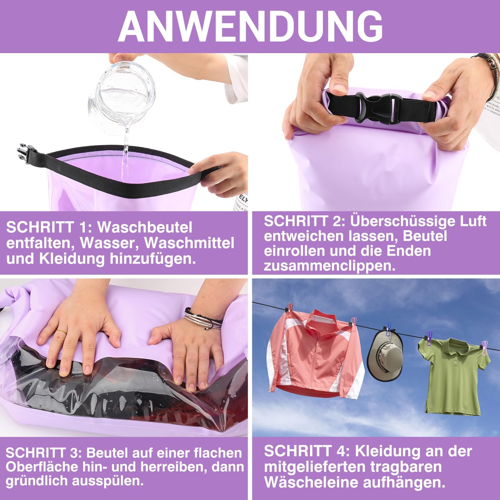 Wash Bag Camping & Einziehbare Wäscheleine - Langlebig Waschsack Camping, Wash Bag Travel, Wäschebeutel Camping - Tragbare Manuelle Waschmaschine