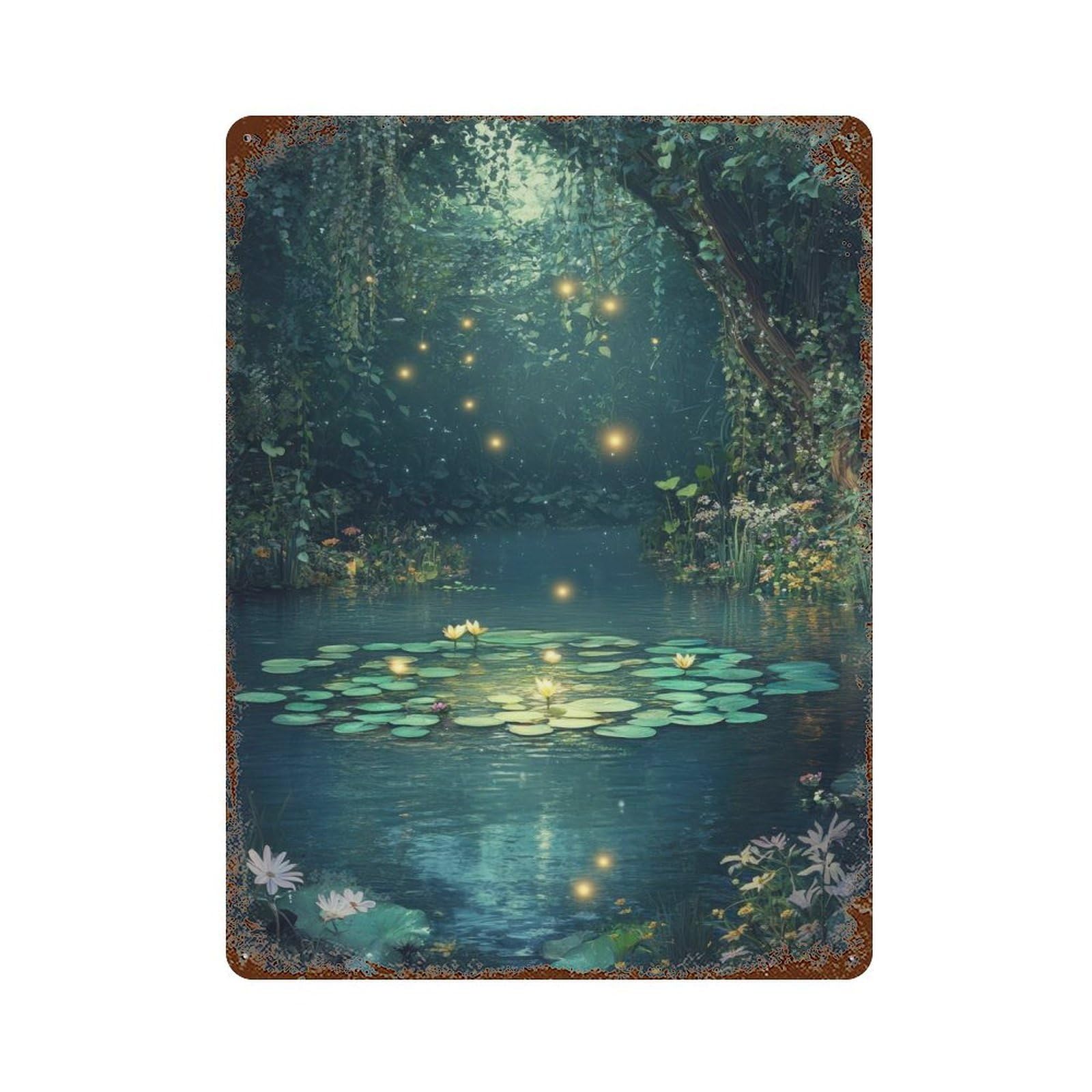 Secret Fairy Pond Cottagecore Decor Dark Academia Enchanted Woodland Illustration Vintage Nature Rustic Aesthetic Wall Decor Art Metal Tin Poster Modern Home Decor Art Home Bar Shop Decorations Vinta