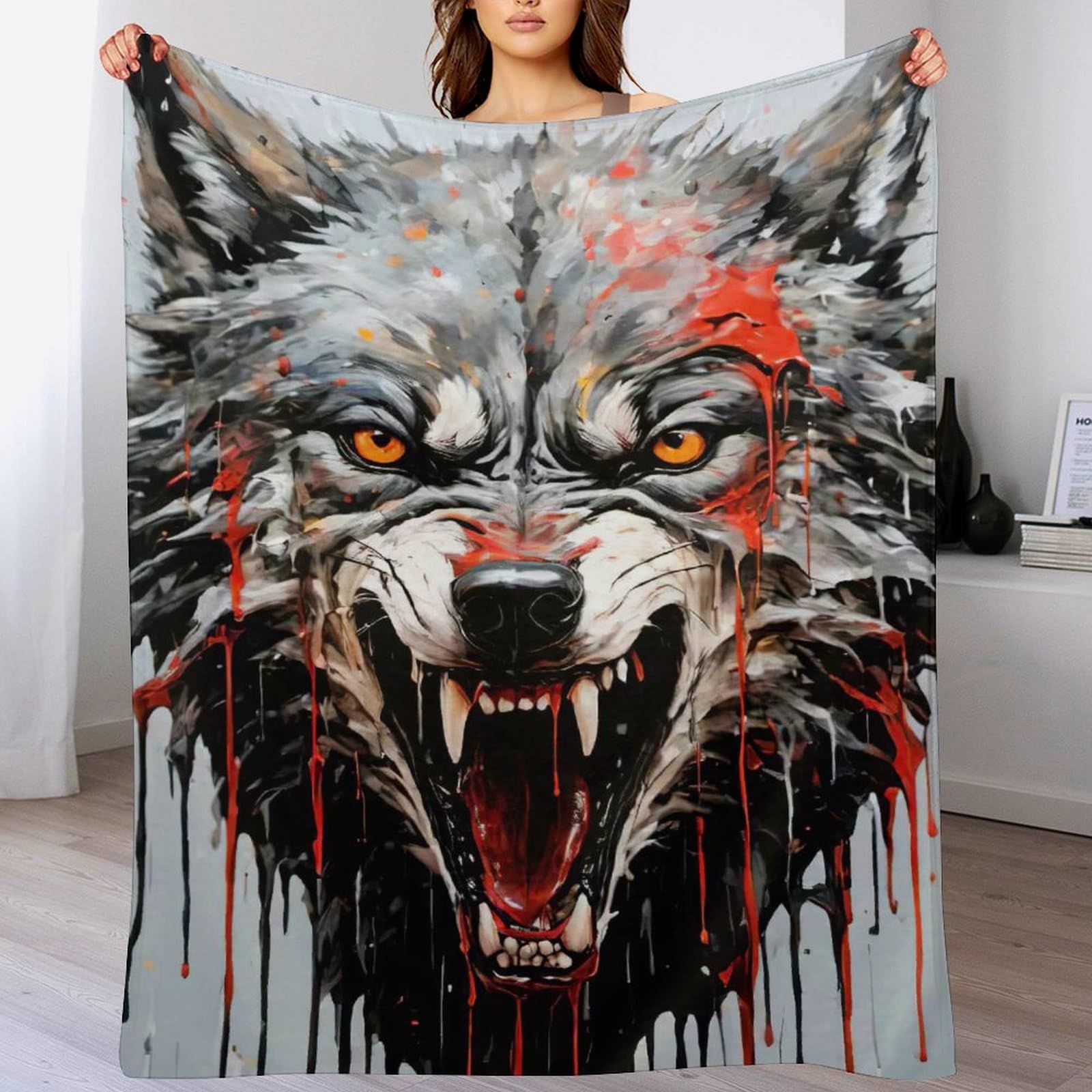Couvre-lit loup haute définition en polaire de flannel luxe 100x130cm