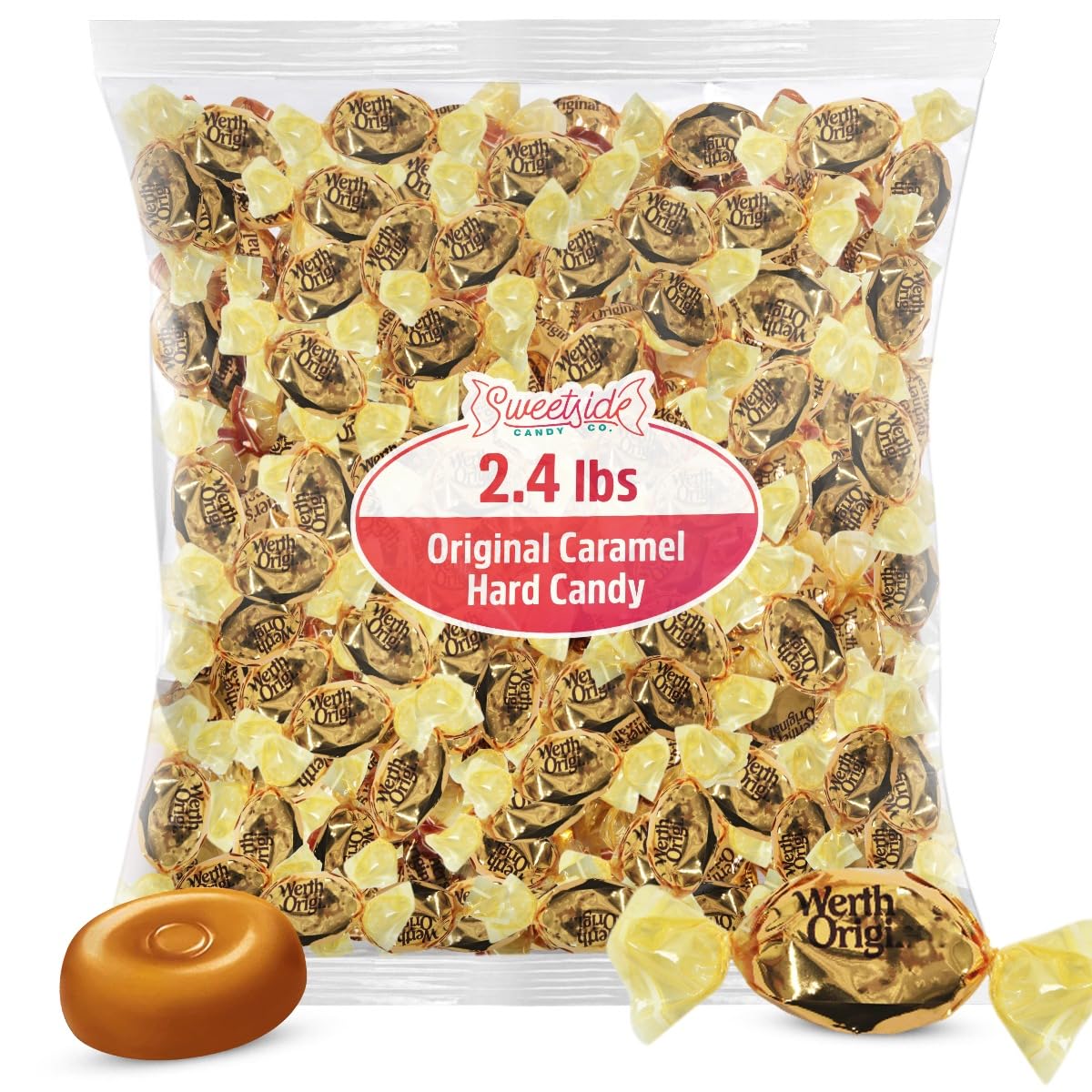 Original Caramel Hard Candy, 2.4Lbs Pack of Carmels Candy, Ideal for Sharing, Snacking, Parties and Gifting,