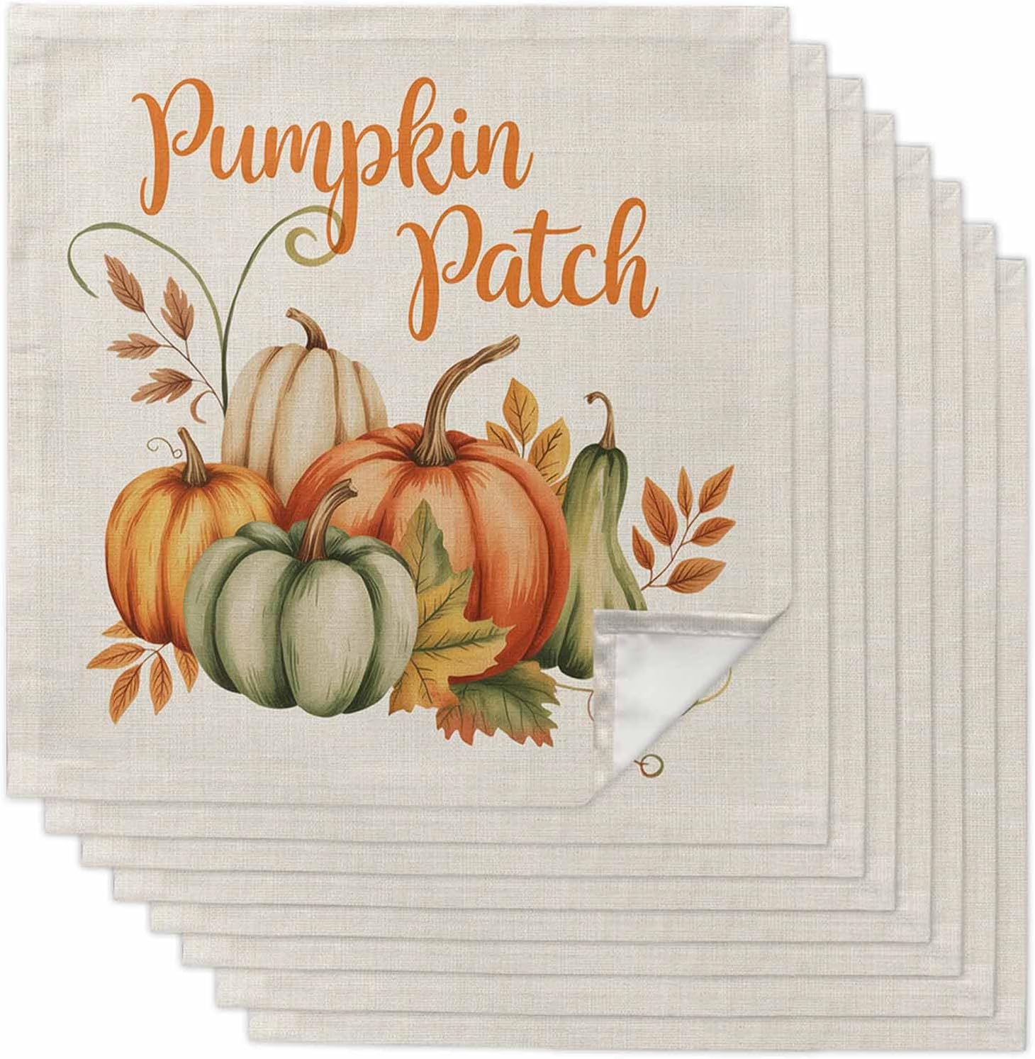 8 PCS Soft Cloth Napkins, Napkins Cloth Washable, Autumn Pumpkin Watercolor Painting Burlap Texture Reusable Dinner Napkins for Wedding, Party, Easter, Dinners (20"x20")