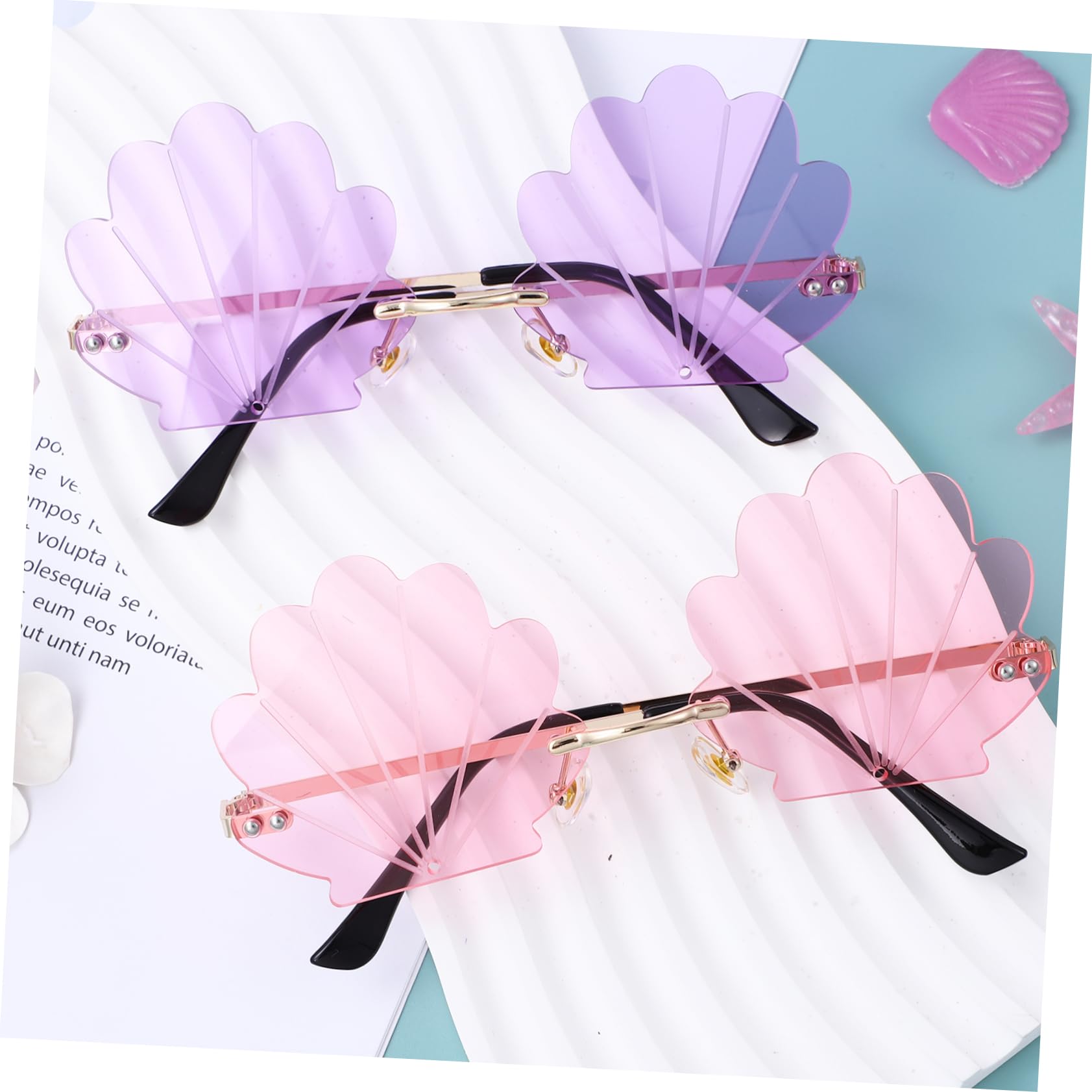 BESPORTBLE 2pezzi Occhiali Da Sole Forma Di Conchiglia Design Senza Montatura Due Colori Disponibili Accessori Per Feste e Uso Quotidiano