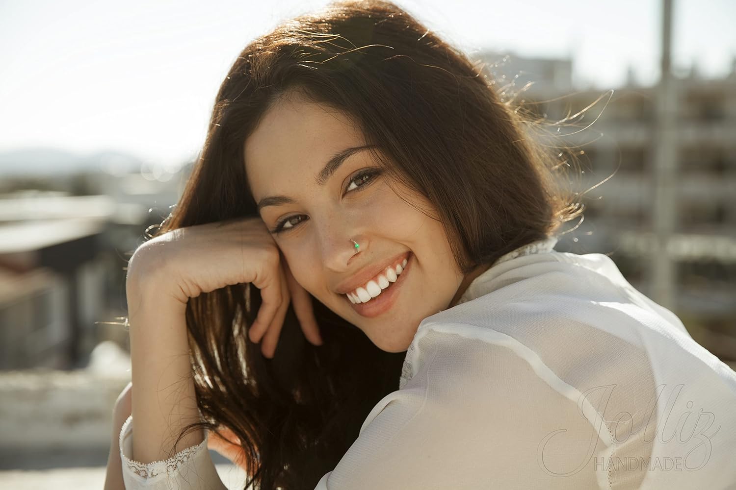 Gold Nose Piercing with a 2mm opal - Image 3