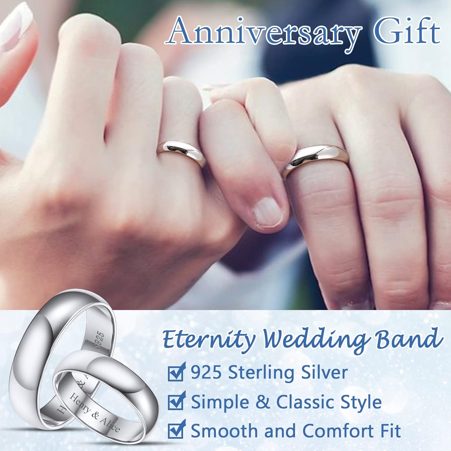 Silvora Sterling Silver Polished Band Rings, 2mm/3mm/5mm Rose Gold Eternity Wedding Engagement Bands for Women Men Size 4-12