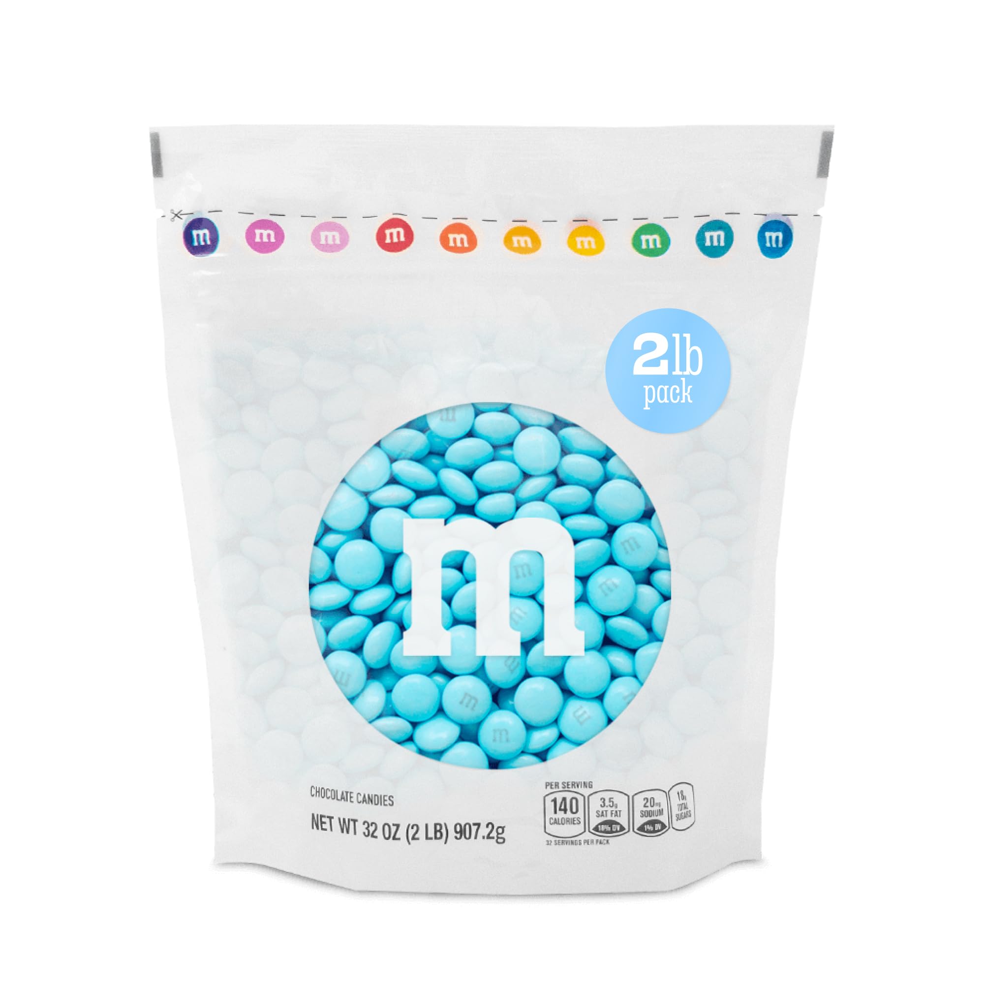 M&M’S WORLD Light Blue Milk Chocolate Candy, 2 lbs Resealable Pack - Candy Bulk for Party Favors, Baby Showers, Easter, Birthday Decor, Birthday Treats, Weddings & More