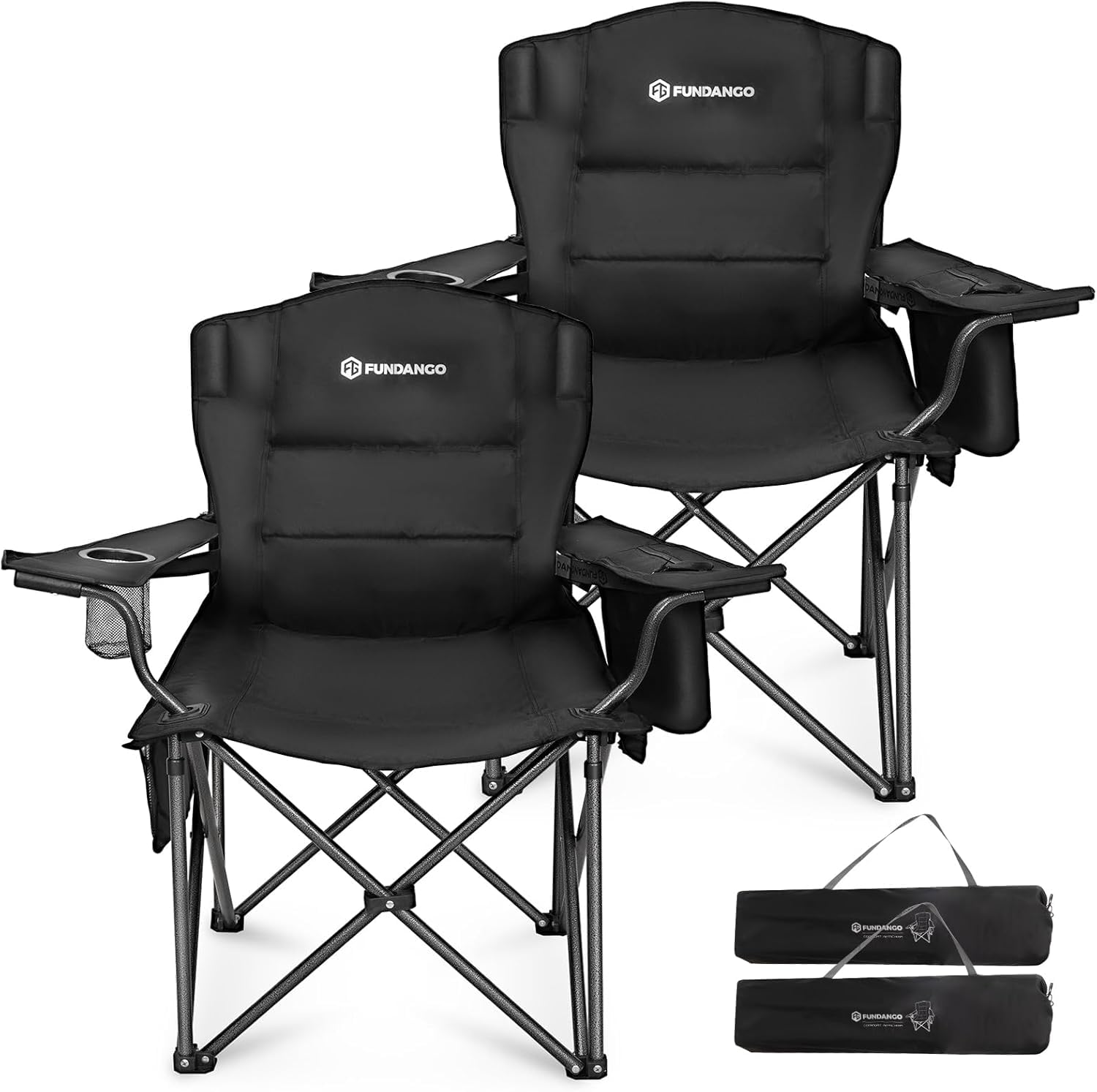 FUNDANGO Übergroßer Campingstuhl für Erwachsene, 250 kg, robust, faltbar, tragbar, Rasenstuhl mit gepolsterter Sitzfläche und Rückenlehne, 4-Dosen-Kühler und Getränkehalter für den Außenbereich