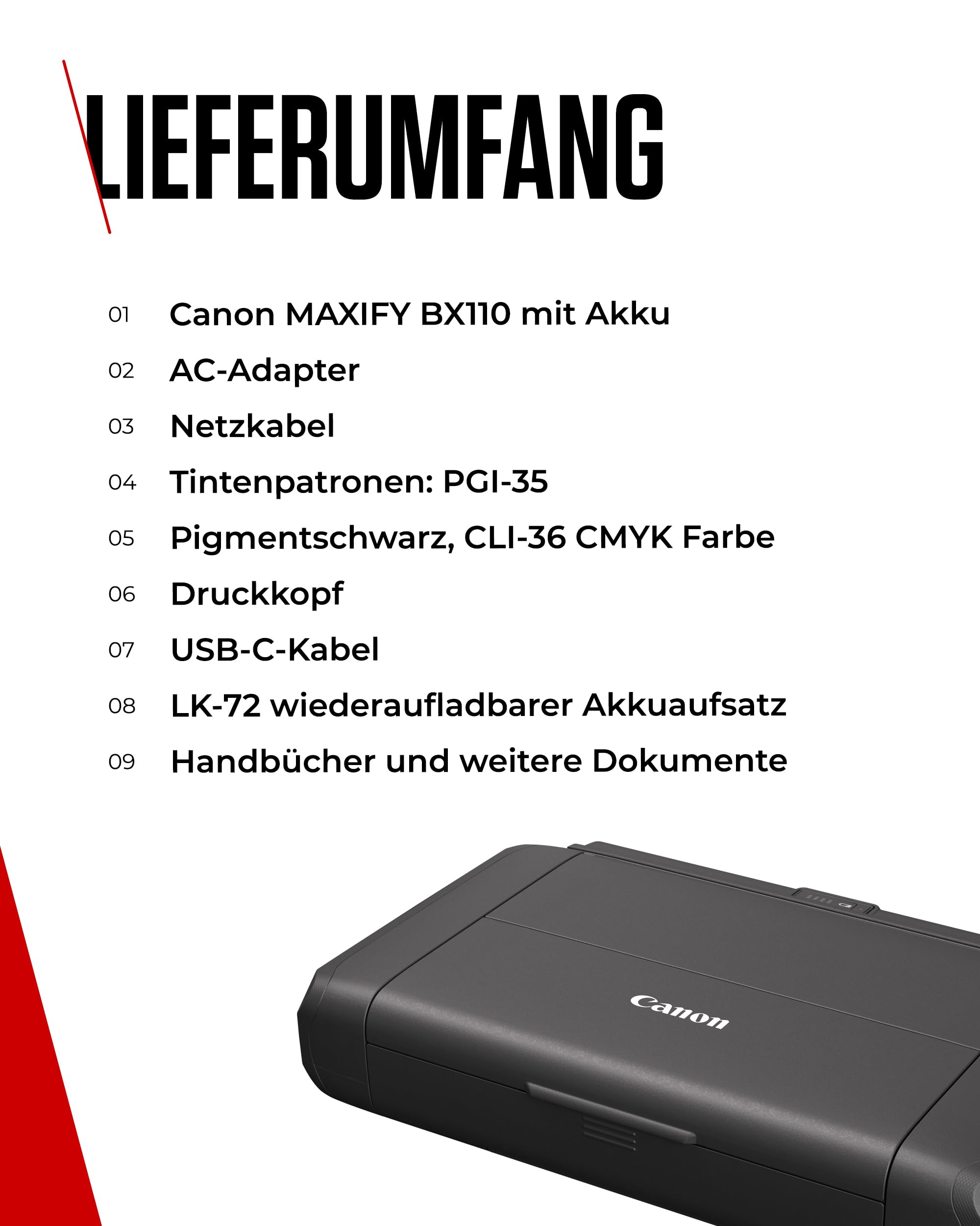 Canon MAXIFY BX110 Mobiler Drucker WLAN-Drucker mit wiederaufladbarem Akku A4