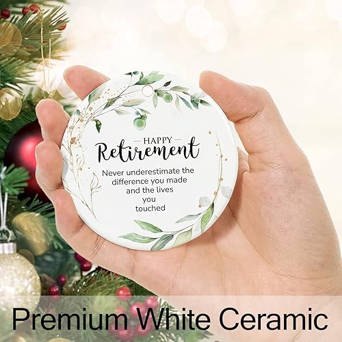 Miniatura 2 de Adorno de Navidad de jubilación 2023, regalos de jubilación para mujeres compañeras de trabajo 2023, recuerdo de cerámica con cinta y caja de regalo