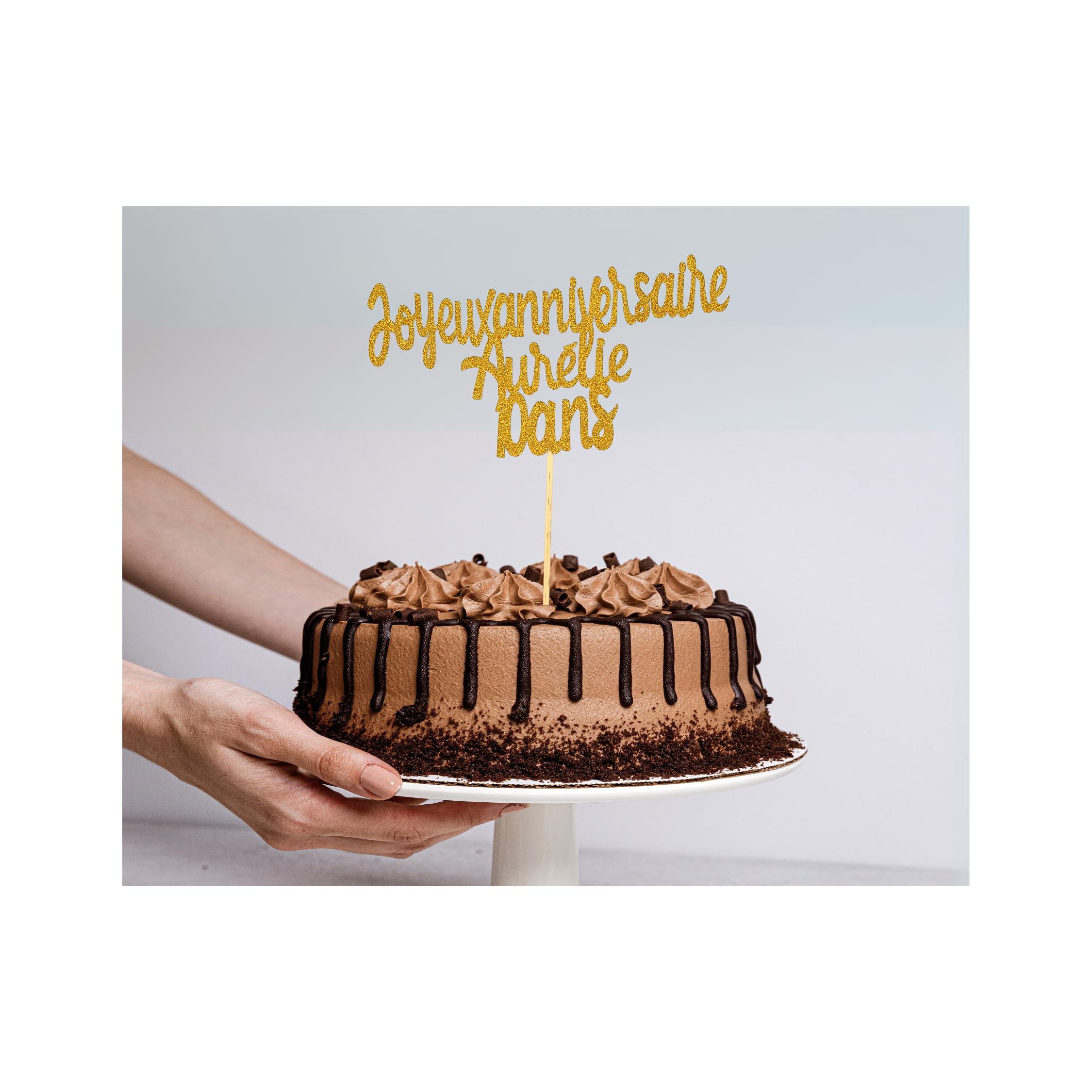 Cake Topper Joyeux Anniversaire Personnalisé Doré Pailleté Recto Verso Décoration Gâteau Anniversaire