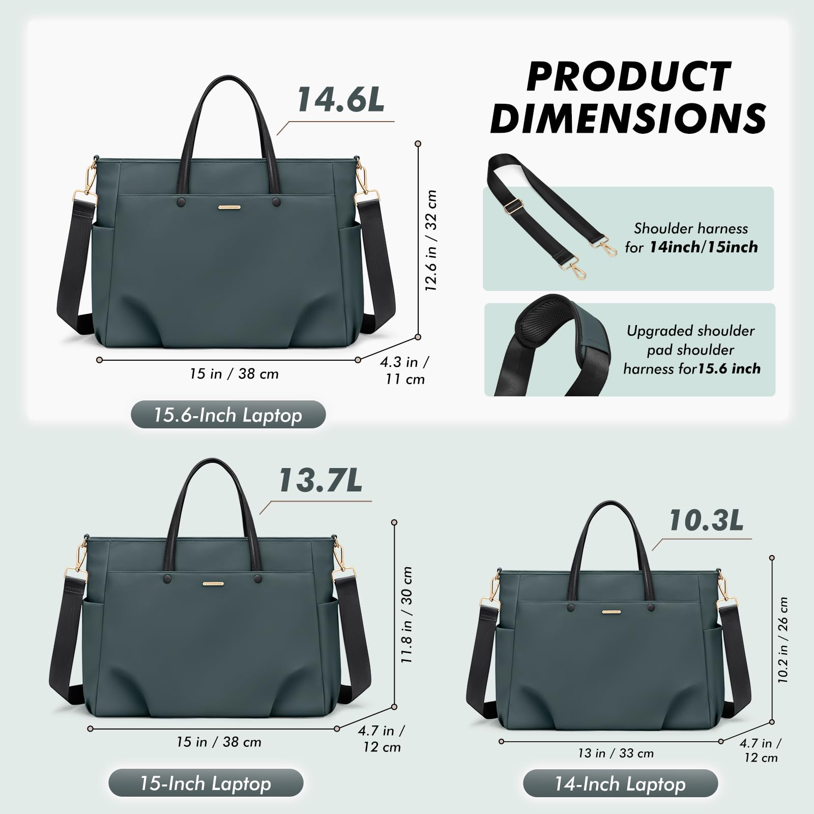 GOLF SUPAGS Bolso de hombro para ordenador portátil de 14 pulgadas, bolso de transporte para mujer, bolso elegante para trabajo y viajes