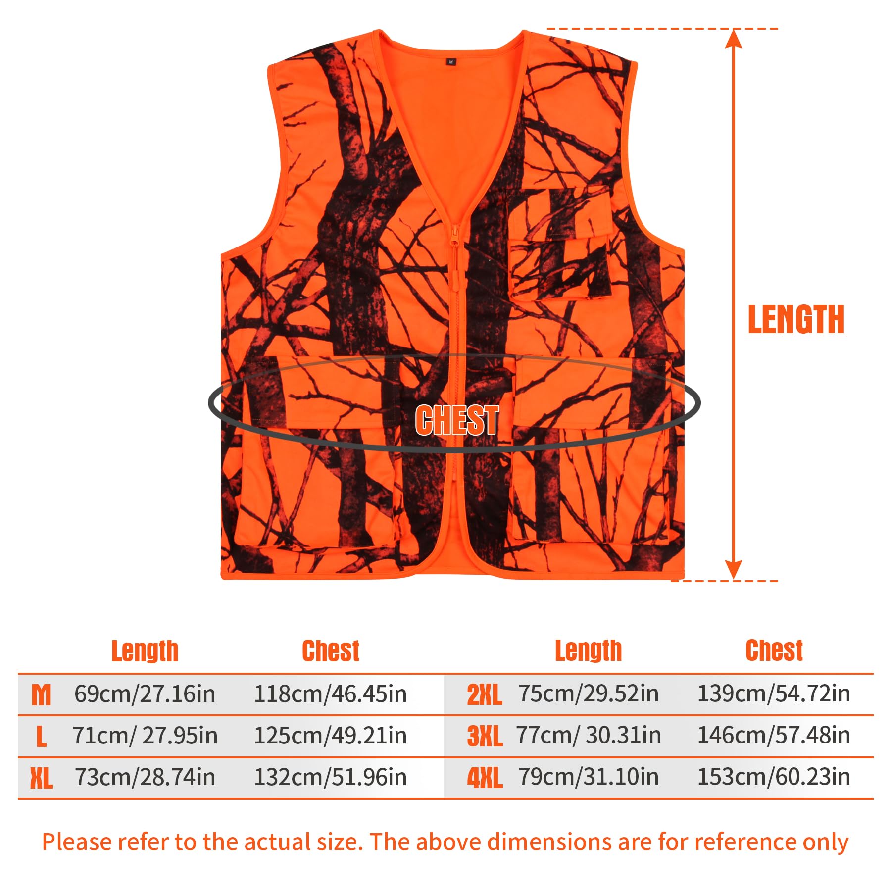 VicBre Blaze - Chaleco de caza naranja con bolsillos para hombre, ropa de abrigo para pesca, camping