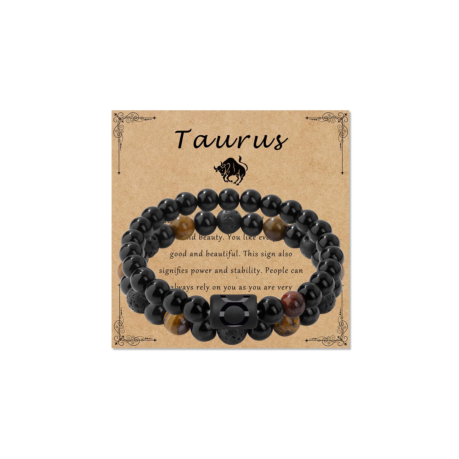 Zodiac Beaded Bracelets for Men 2Pcs 8MM Handmade Tiger Eye Natural Bracelets for Women Black Stone Spiritual Healing Bracelet Crystal Sign Horoscope Jewelry Gifts for Niece Zodiac Sign